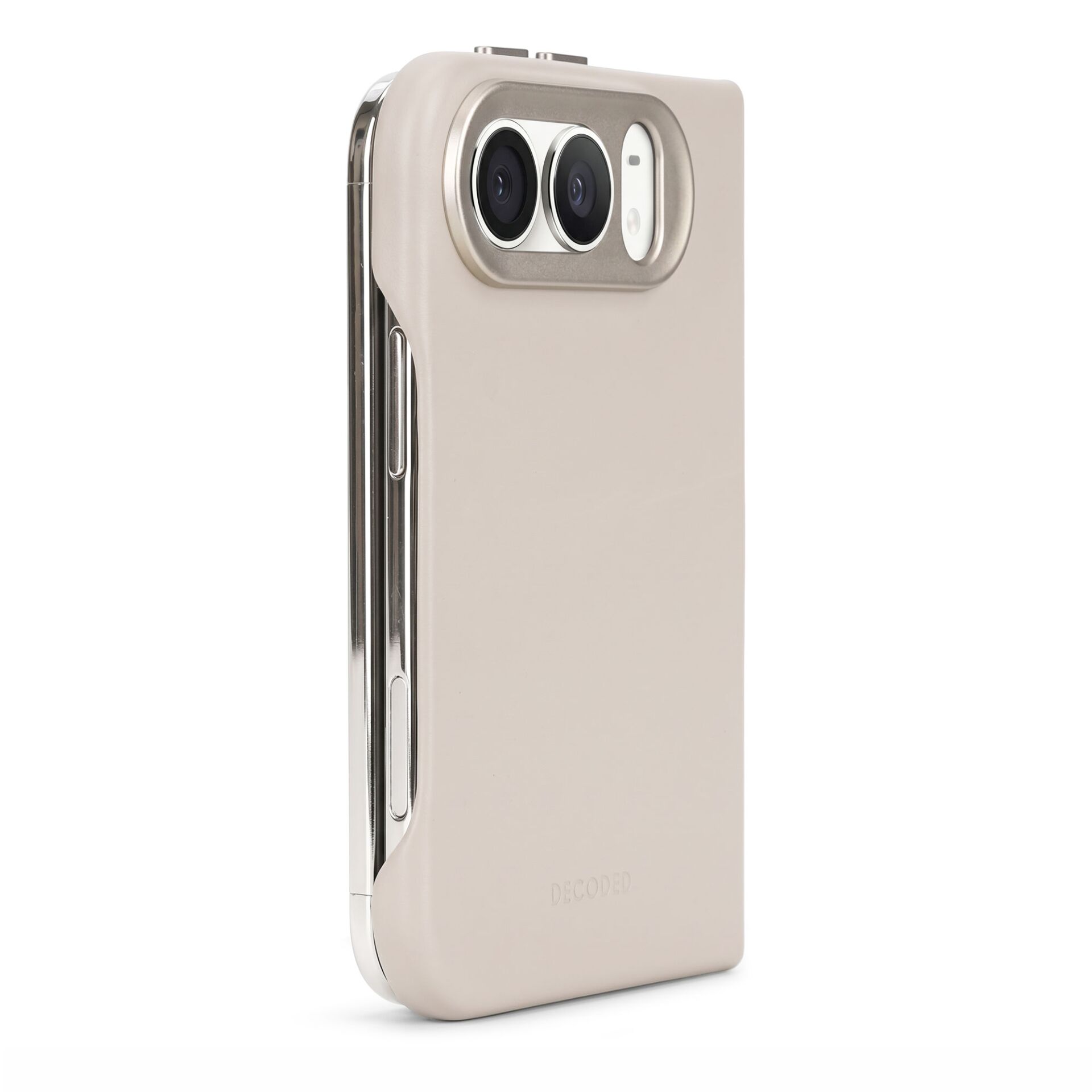 Smartphonehülle, beige, glatte Oberfläche, doppelter Kameraausschnitt