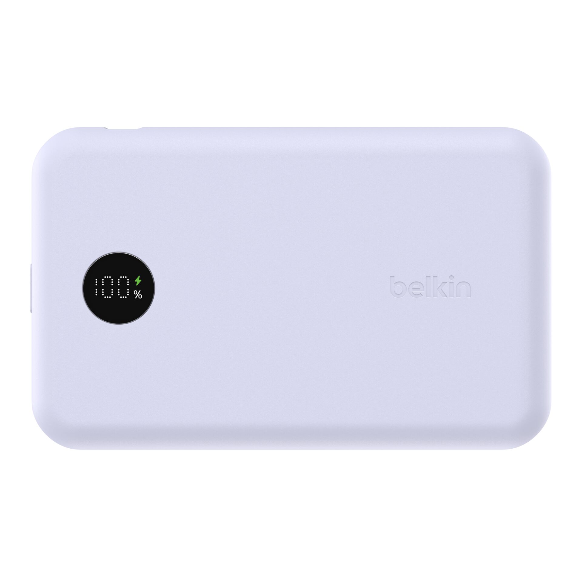 power bank, portable charger, lilac, round display, Belkin