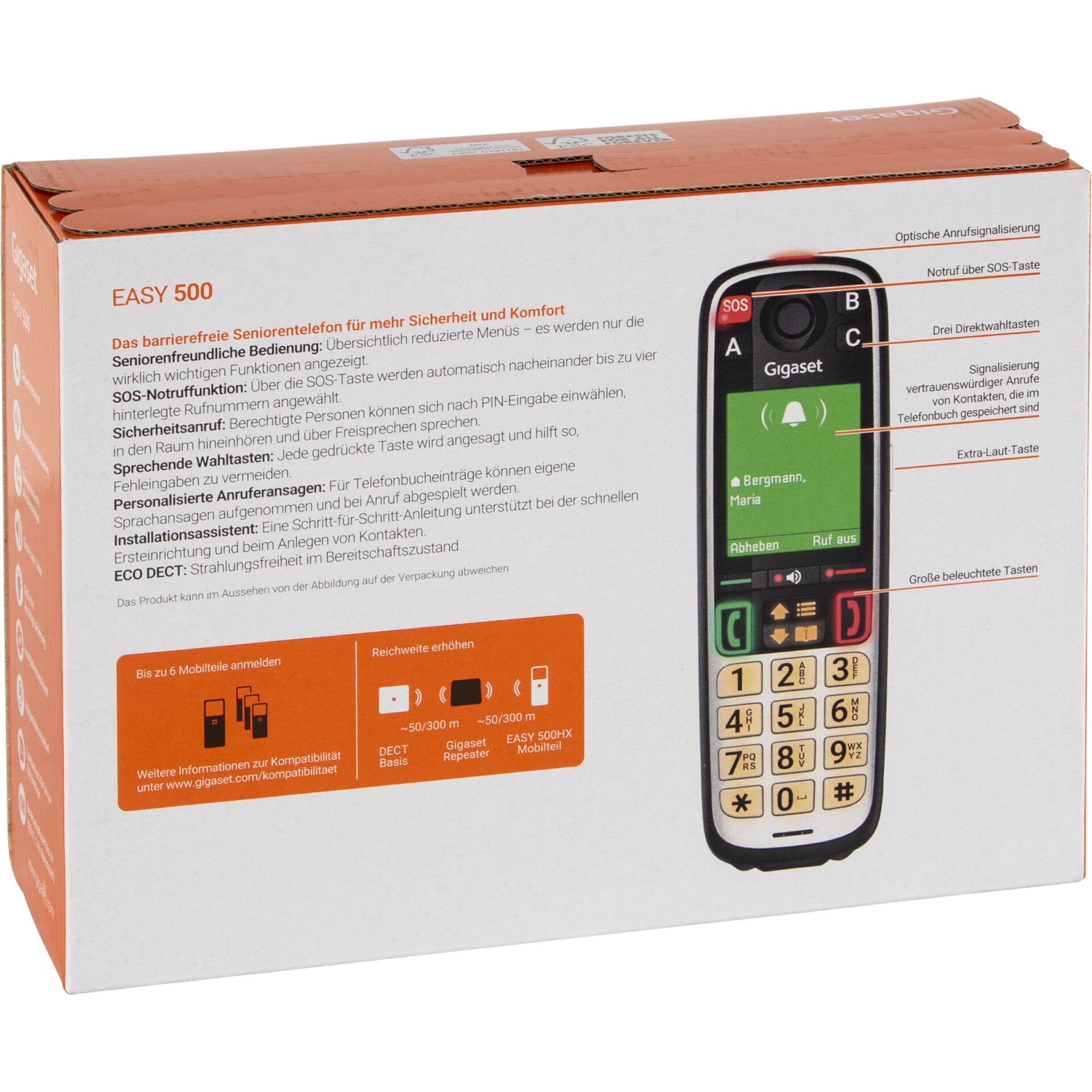 Seniorenhandy, Telefon, Gigaset, Notruf, Schnurlose Tastatur