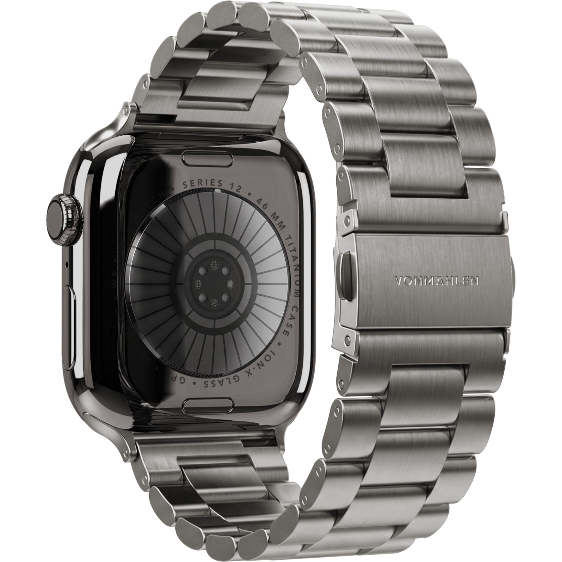 Smartwatch, Titaniumgehäuse, Edelstahlarmband, Silberfarben, Glasrückseite
