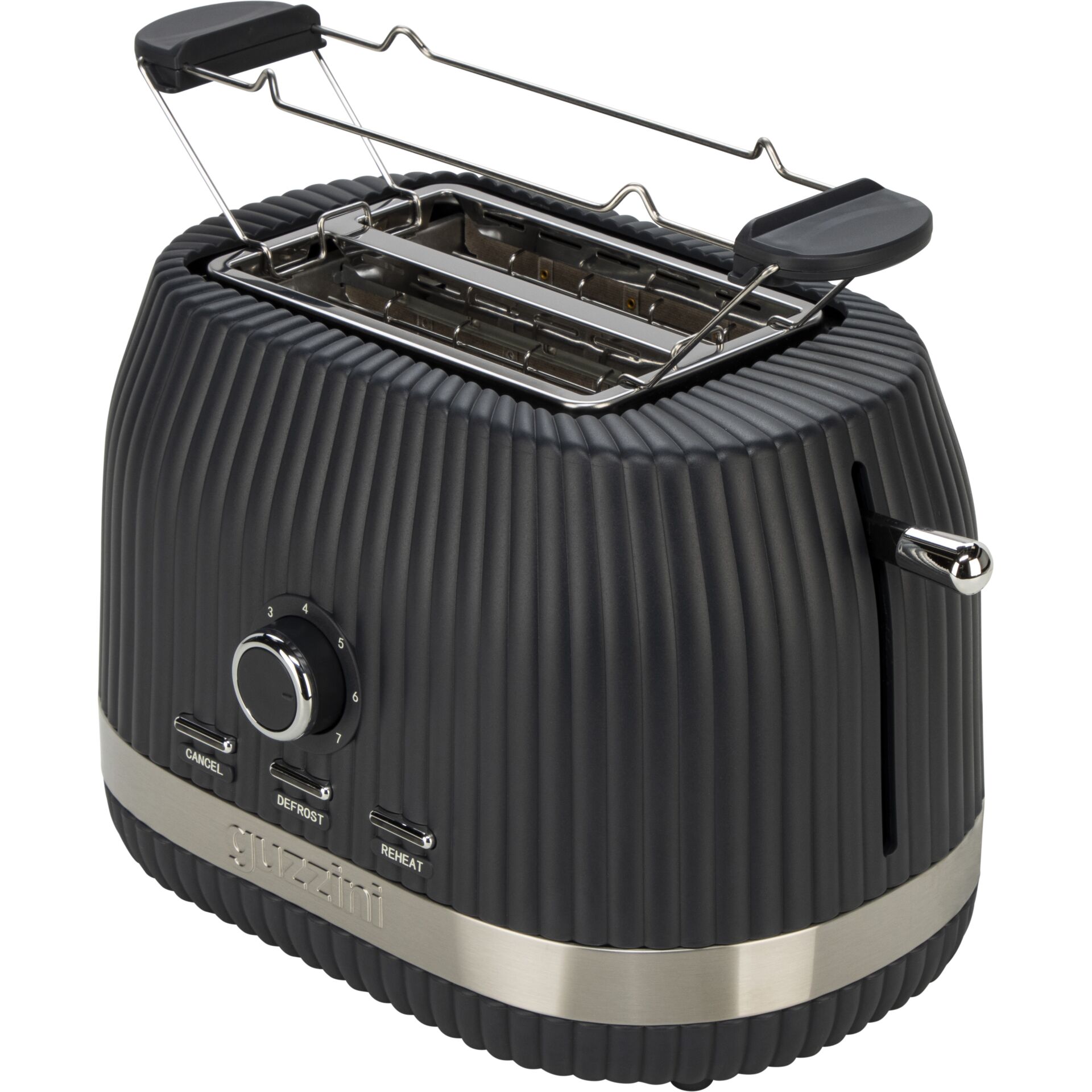 Toaster, Drehknopf, Aufwärmen, Glänzend schwarz, Krümelschublade