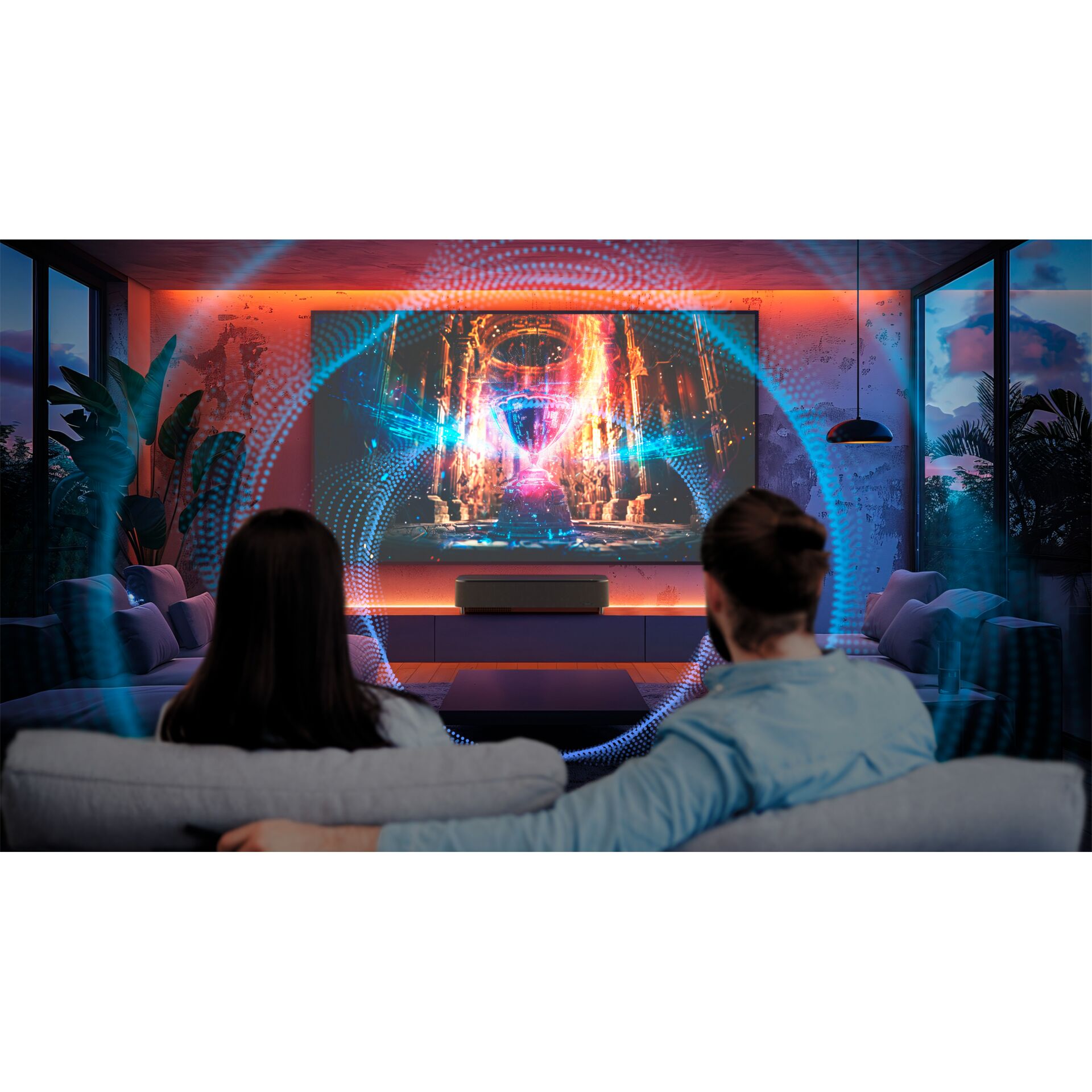 Home-Theater, Projektor, LED-beleuchtet, Wohnzimmer, Kino