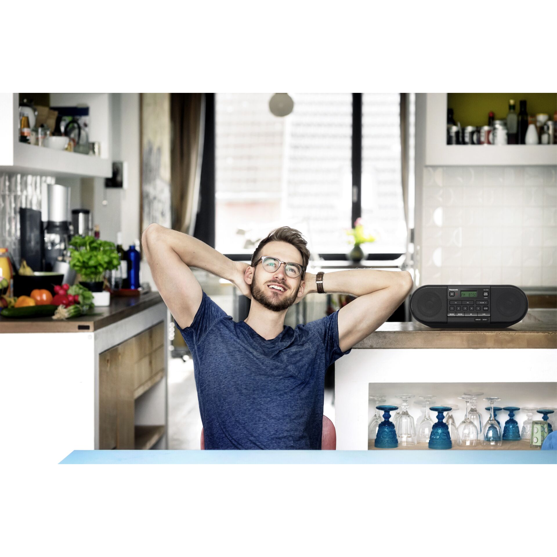 Portrait, Brille, Innenarchitektur, Küche, Regal