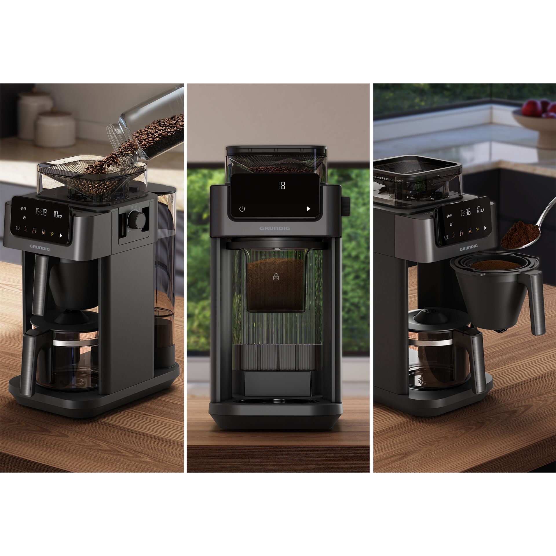 Kaffeemaschine, Filterkaffeemaschine, Kaffeemühle, Bohnenbehälter, Glaskanne