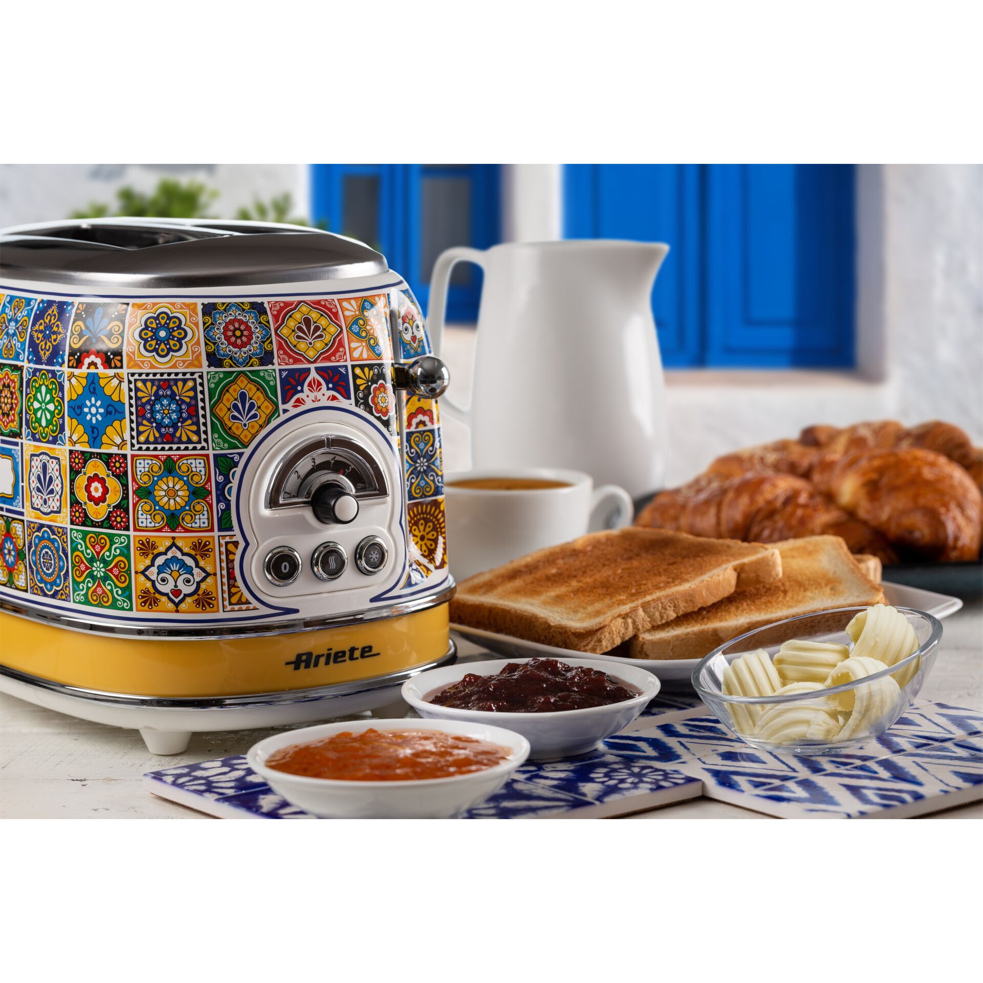 Toaster, Kachelmuster, Küchengerät, Gelbe Basis, Toastscheiben