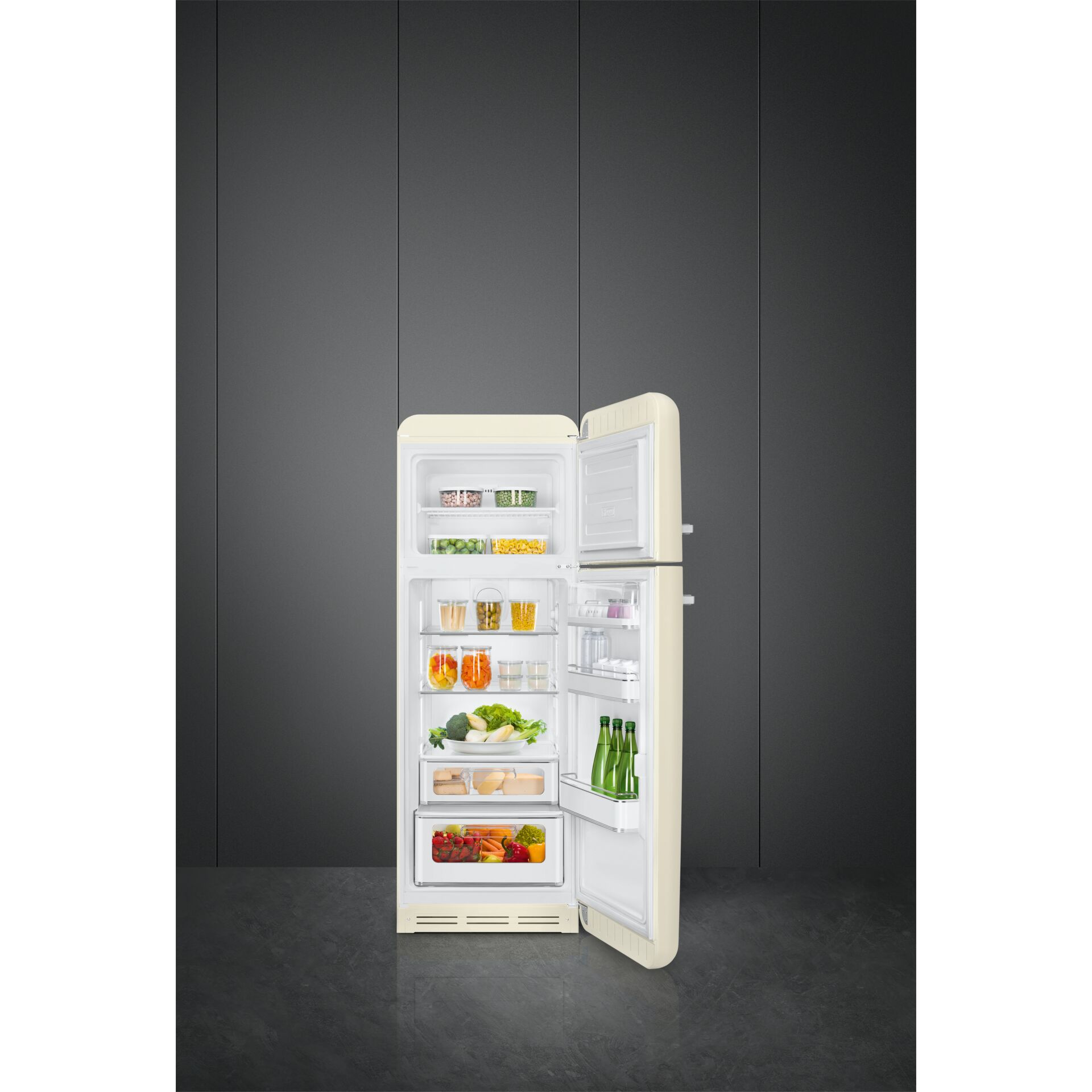 Kühlgefrierkombination, Kühlschrank, Freistehend, cremefarben, Türöffnung-Topqualität