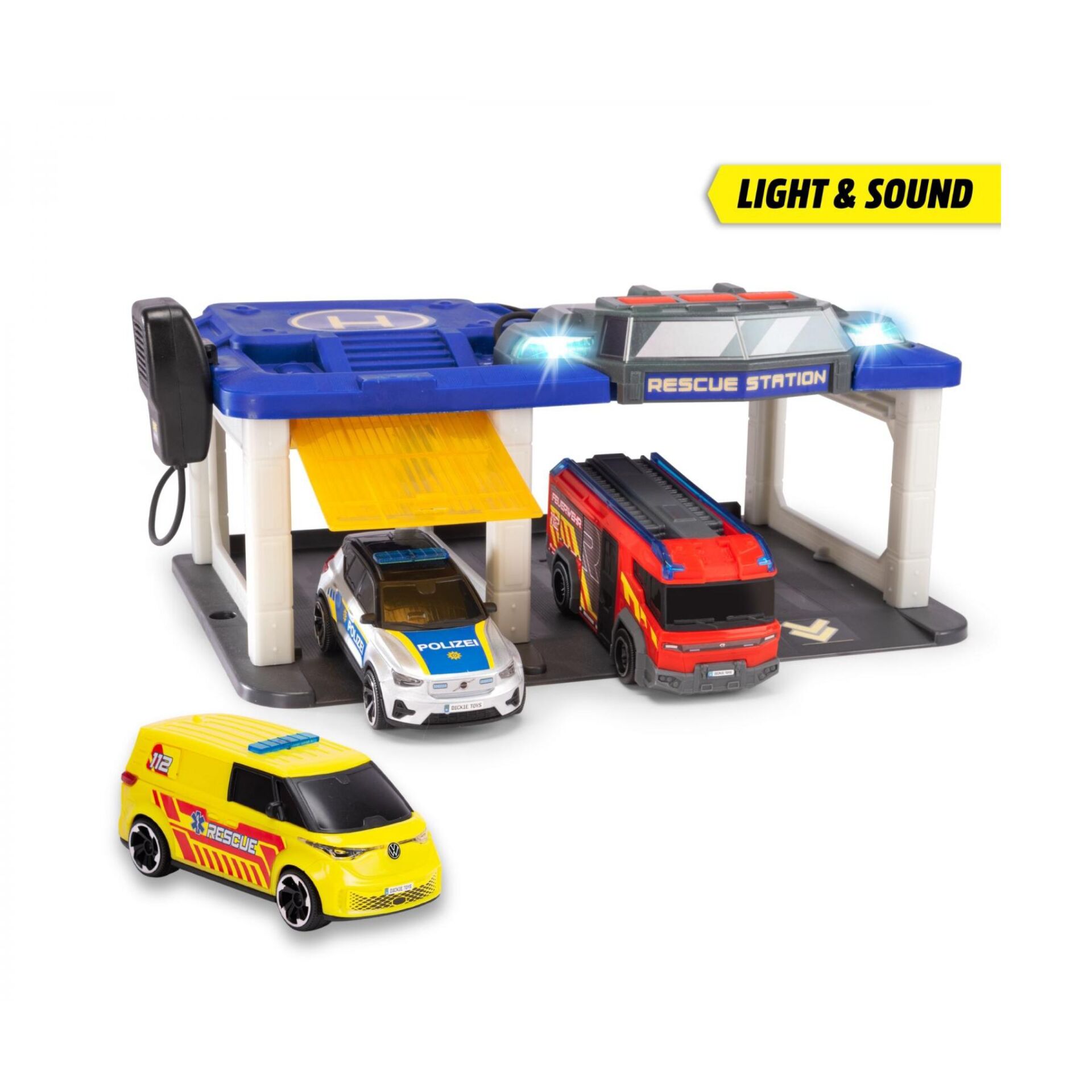 Spielzeug Auto, Rettungsstation, Notfallfahrzeug, Polizeiauto, Ambulanz