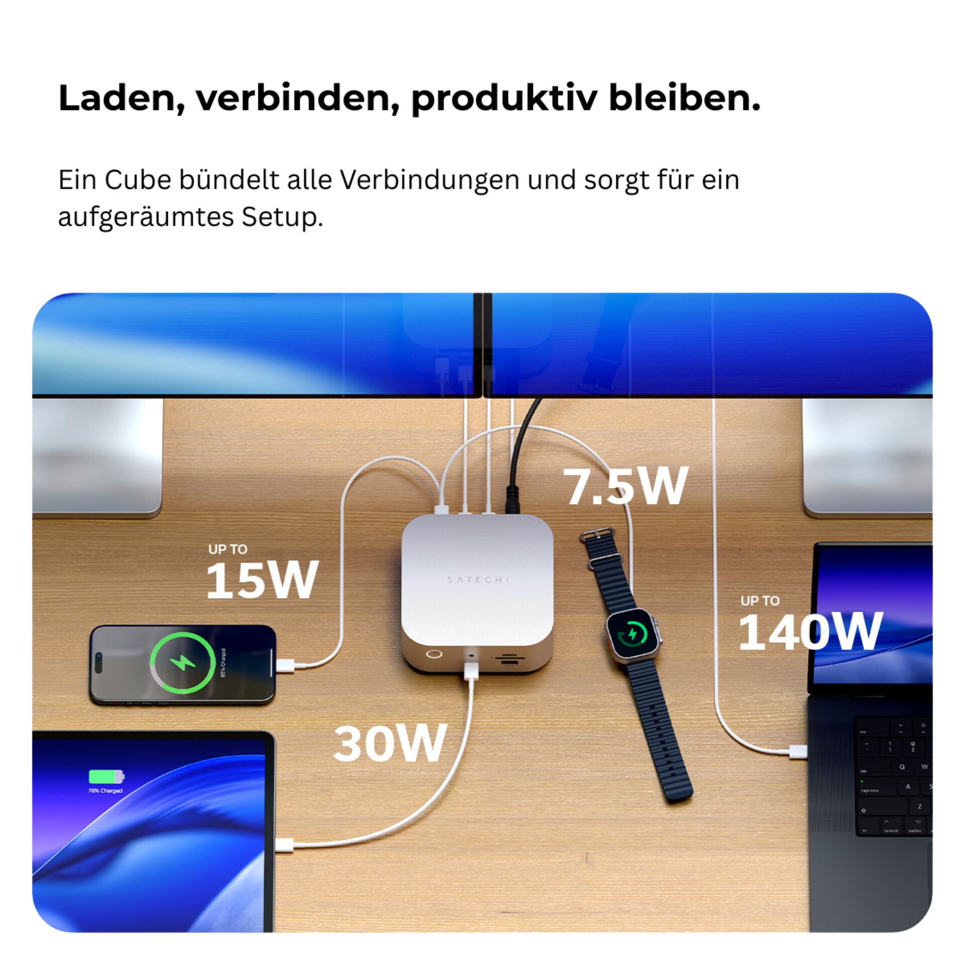 Ladegerät, Hub, Anschlusswürfel, USB-C, Kabelsalat