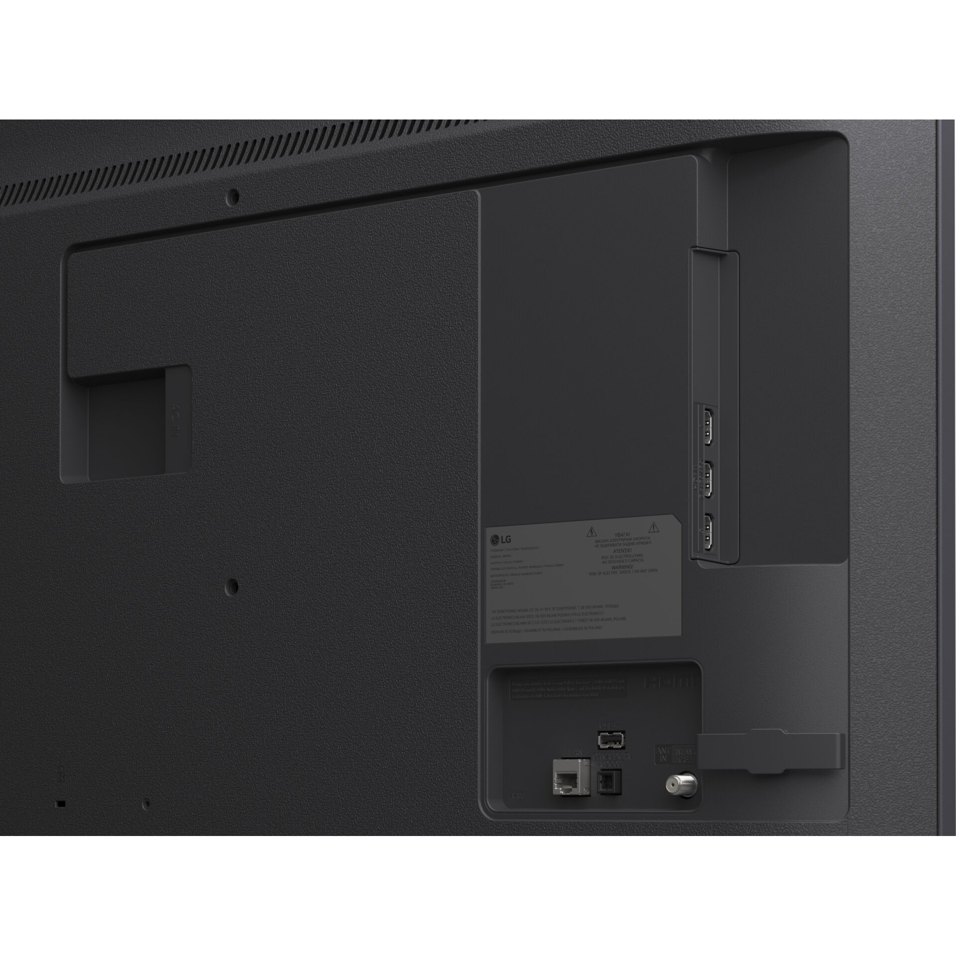 TV Rückseite, HDMI-Anschlüsse, USB-Anschlüsse, Ethernet-Port, VESA-Halterung