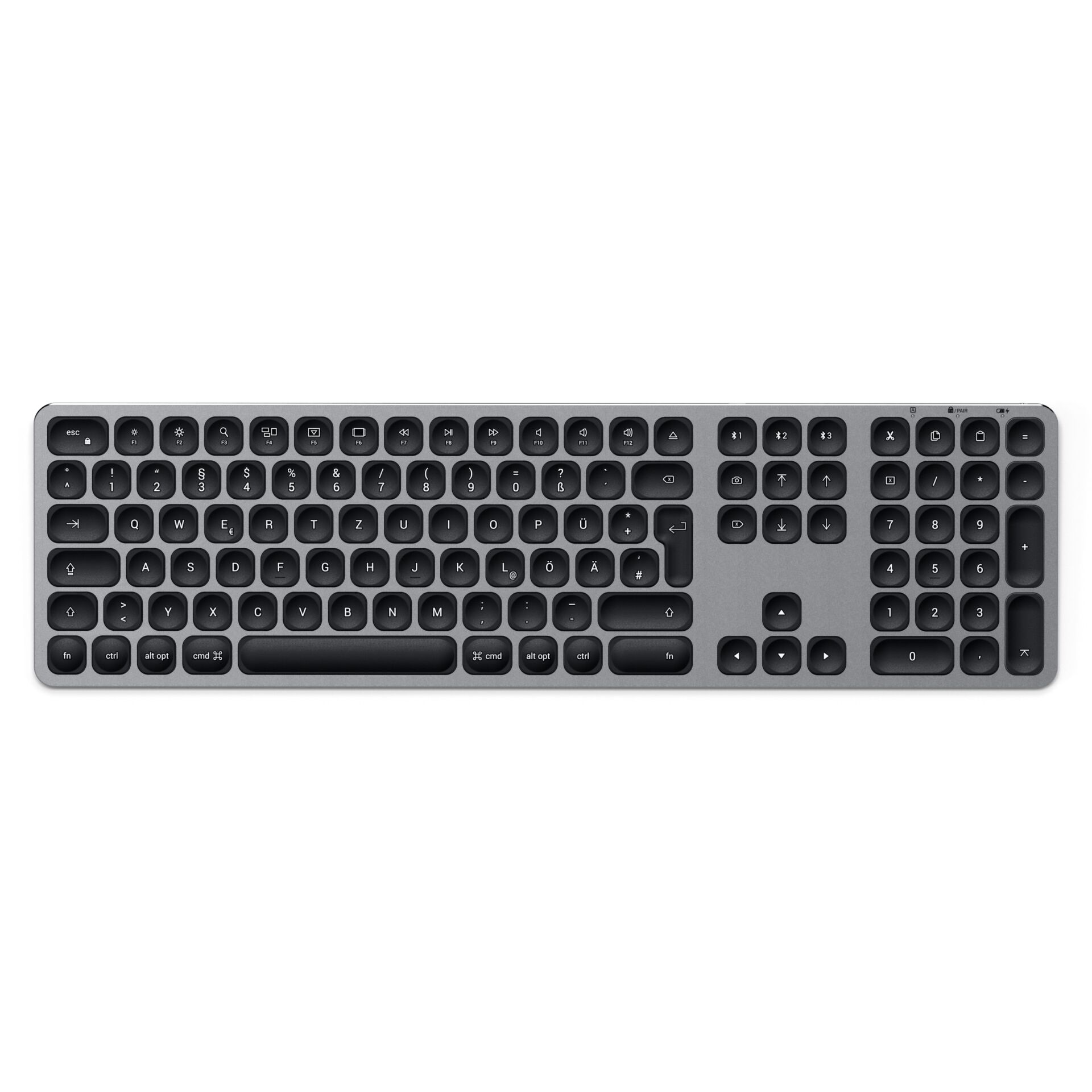 Drucktastatur, Kabellose Tastatur, QWERTZ-Tastatur, beleuchtete Tasten, stille Tastatur, Tastatur, QWERTZ, Kabellose Tastatur, Bluetooth, Grau