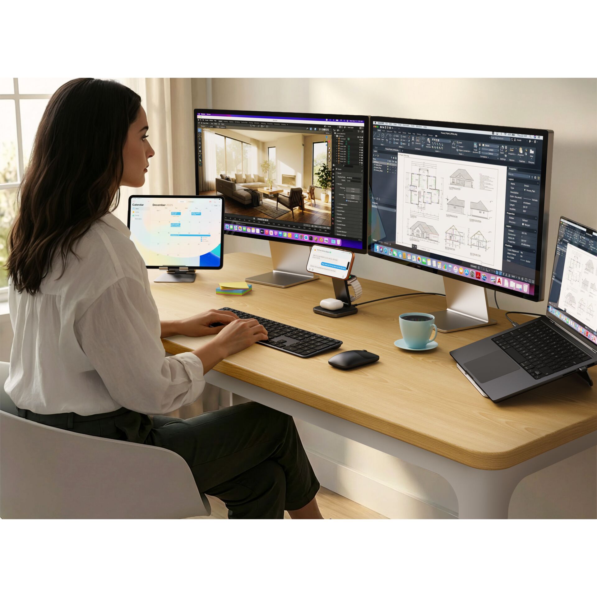 Home Office, Multimonitor-Setup, Schreibtisch-Arbeitsplatz, Monitor, Laptop optional