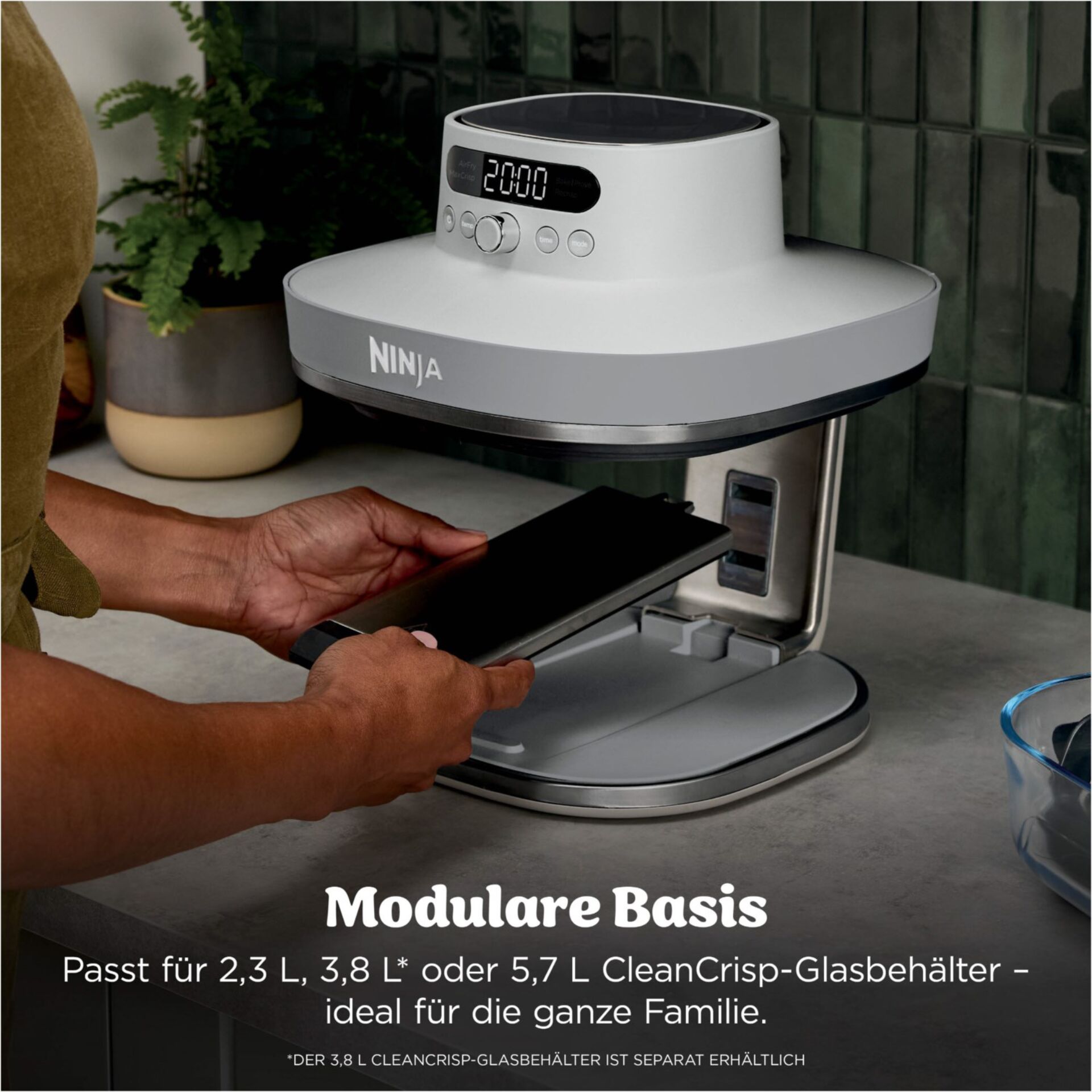 Küchengerät, langsames Gerät, Multikocher, Glasbehälter, modulare Basis