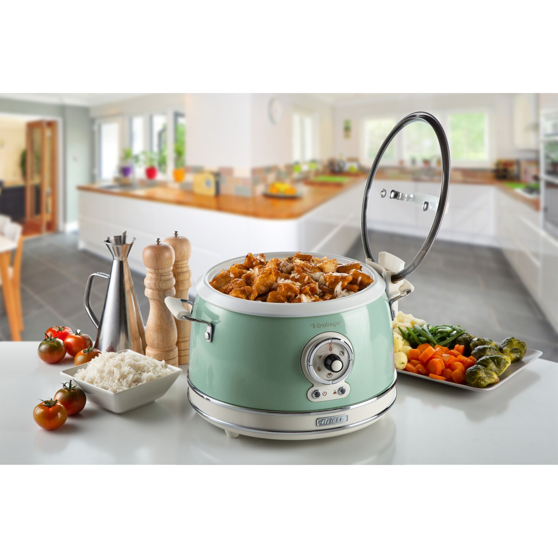 Toaster, Slow Cooker, Mint Green, Küchengerät, Geschirr auf der Arbeitsplatte
