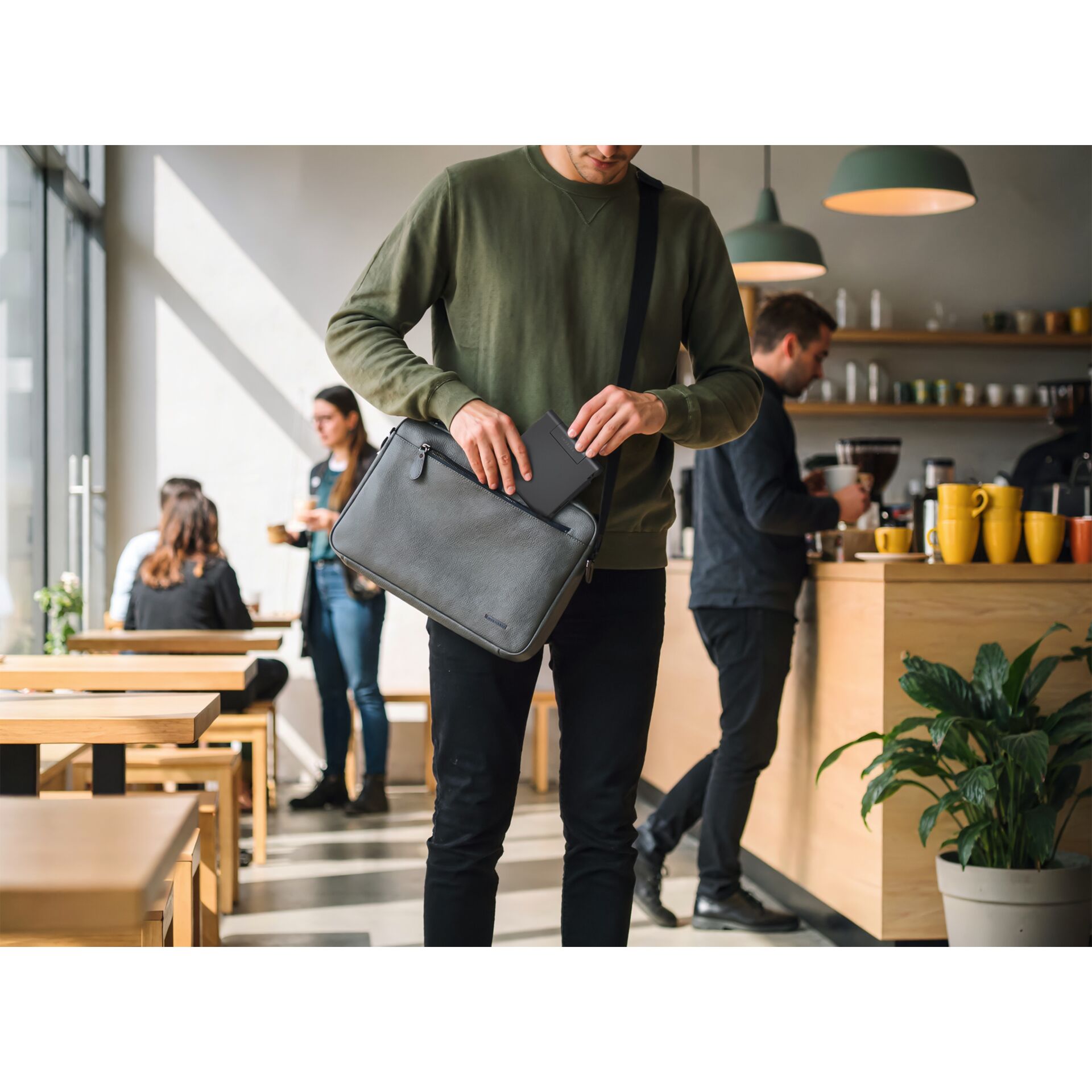  Messenger-Tasche, Crossbody-Tasche, schlanke Tasche, graue Tasche, Tabletentasche