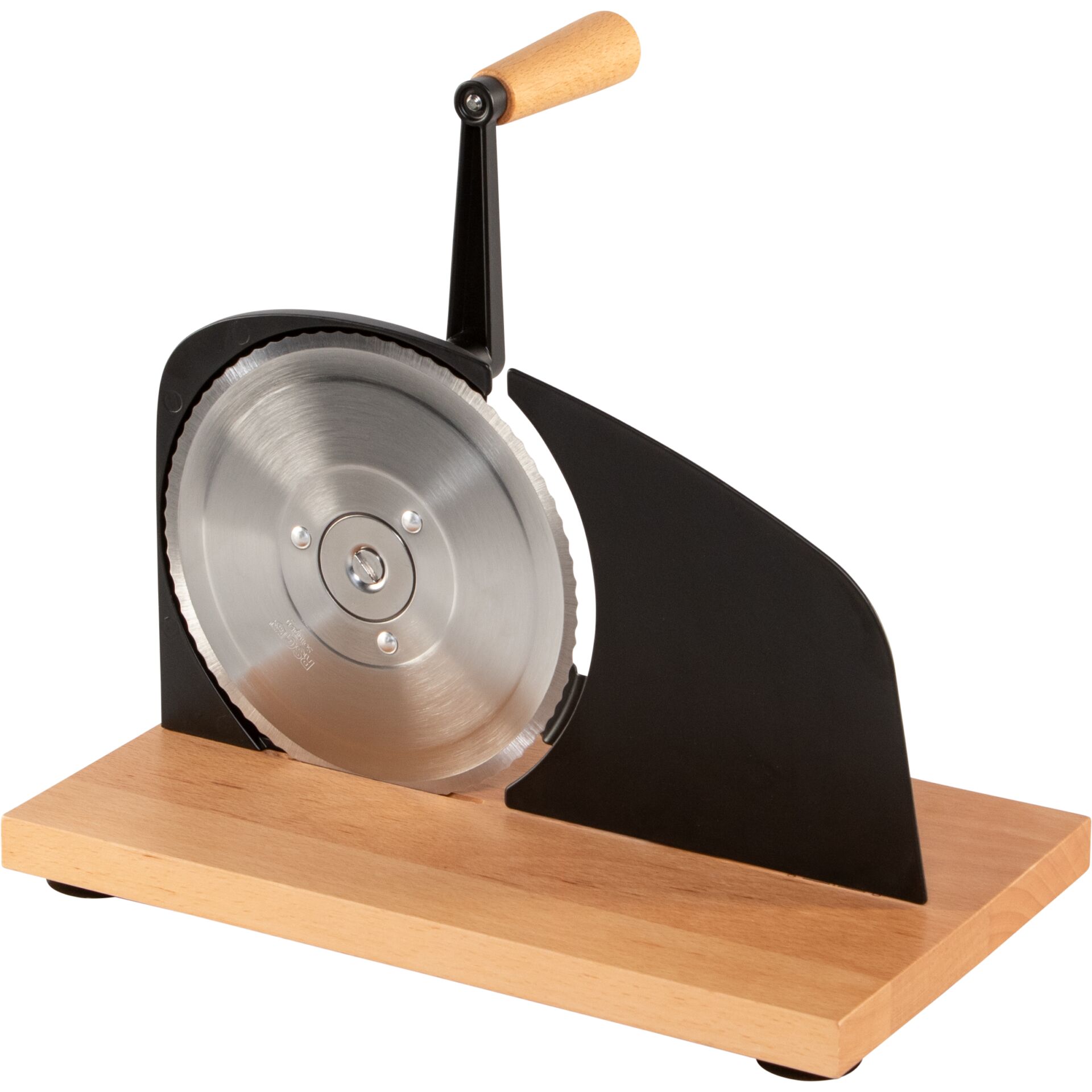 Pizzaschneider, Kreissäge, Holzgriff, Metallklinge, Holzunterlage