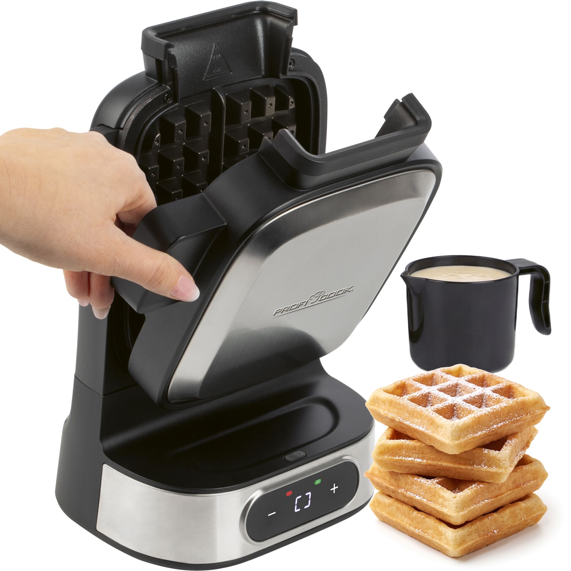 Waffeleisen, Edelstahl, schwarz, Digitalanzeige, herausnehmbare Backplatten