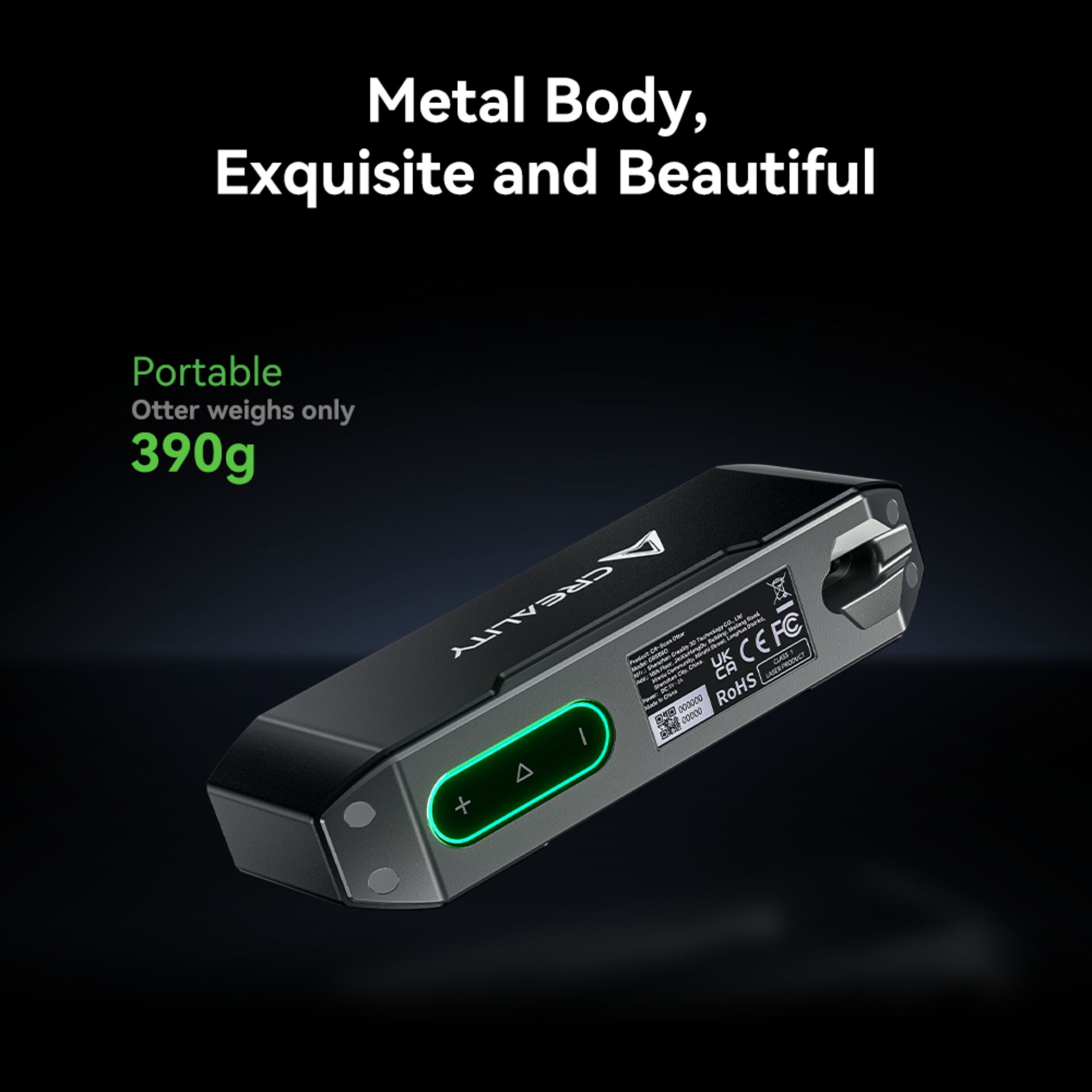 PowerBank, Portable charger, Metallgehäuse, grüner Knopf, Karabinerhaken