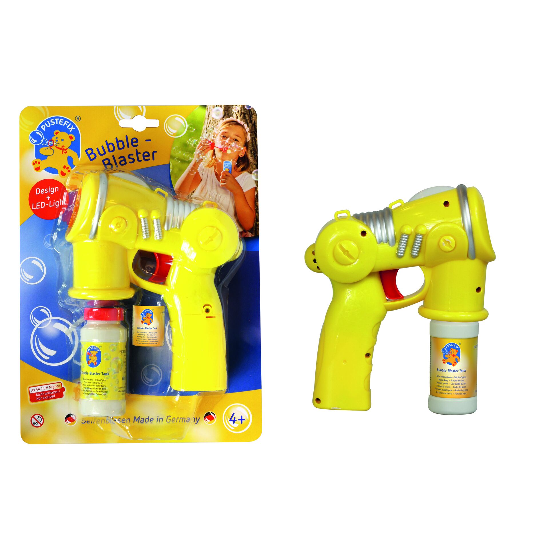 Bubble gun, Wasserblaster, Kunststoffspielzeug, Gelb, LED-Licht