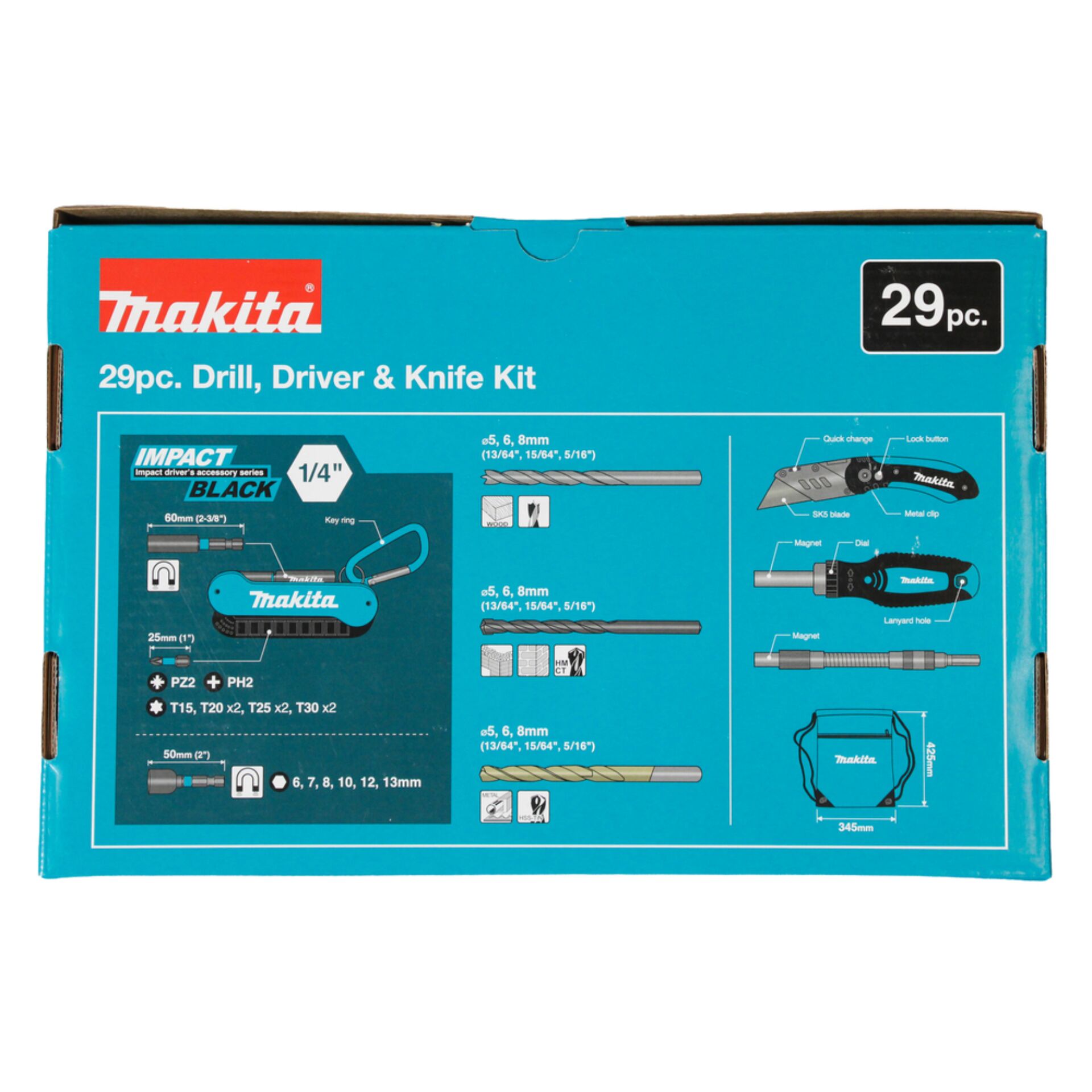 Druckknopf, Werkzeugset, Bohrer-Driver-Messer Kit, Makita, 29er Set