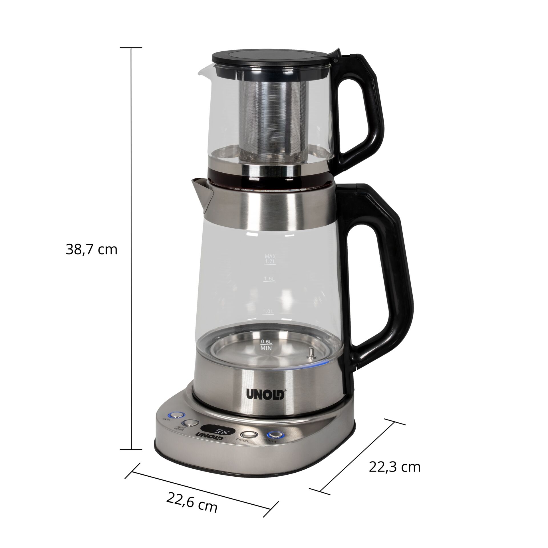 Kaffeemaschine, Kaffeezubereitung, Glaskessel, Stählerner Sockel, Traggriff