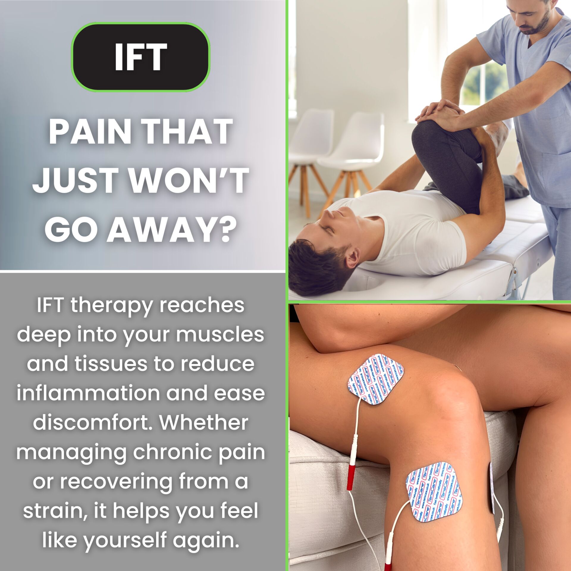 Gadget, Armbandtelefon, Multilinguales Display, Kompakt, Tragbares Gerät, Physiotherapie, Therapie, Elektroden, Knie, Behandlung