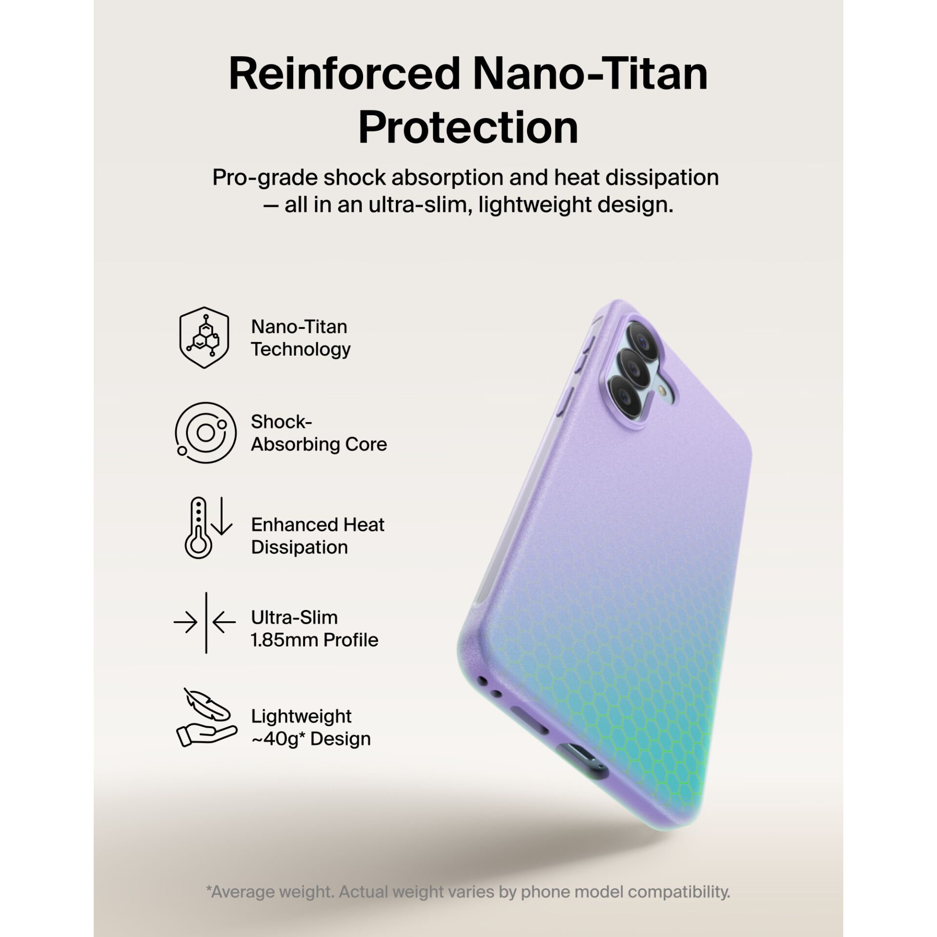 Nano-Titan-Technologie, Stoßabsorbierender Kern, Verbesserte Wärmeableitung, Ultraschmaler 1,85 mm Profil, Leichtes Design