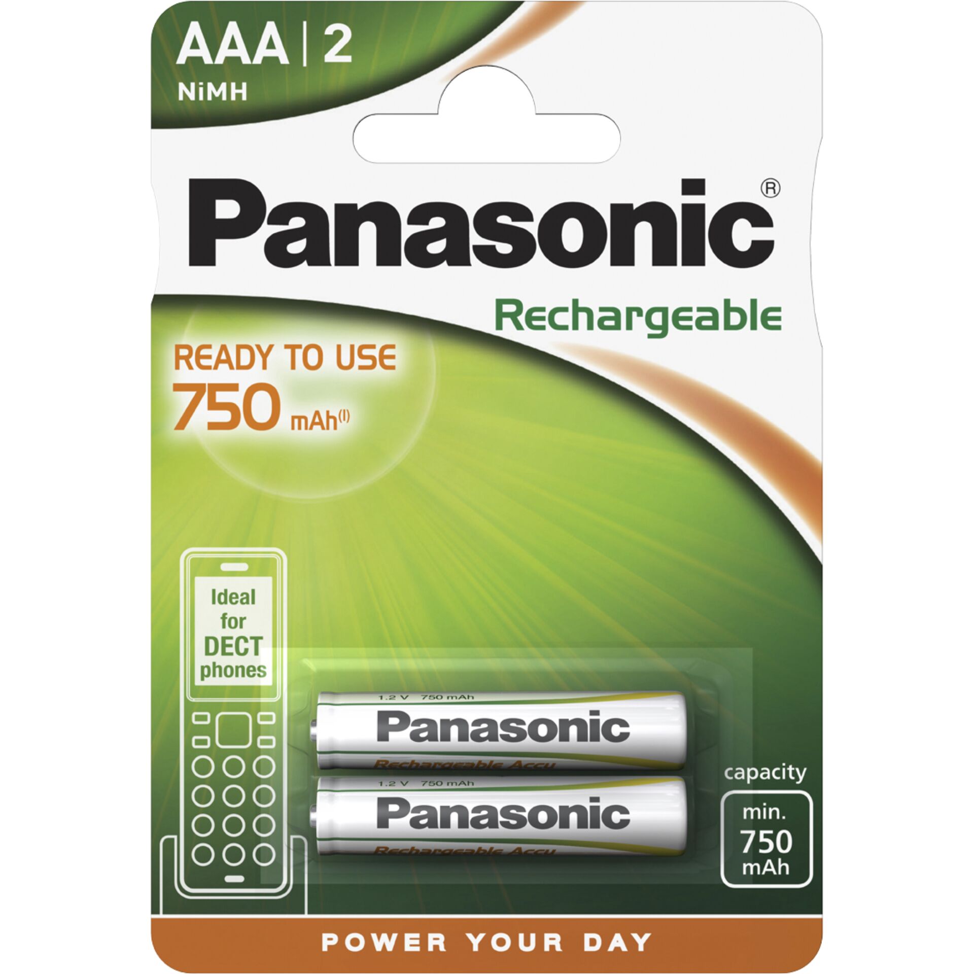 1x2 Panasonic Akku NiMH Micro  AAA 750 mAh Ready to Use DECT