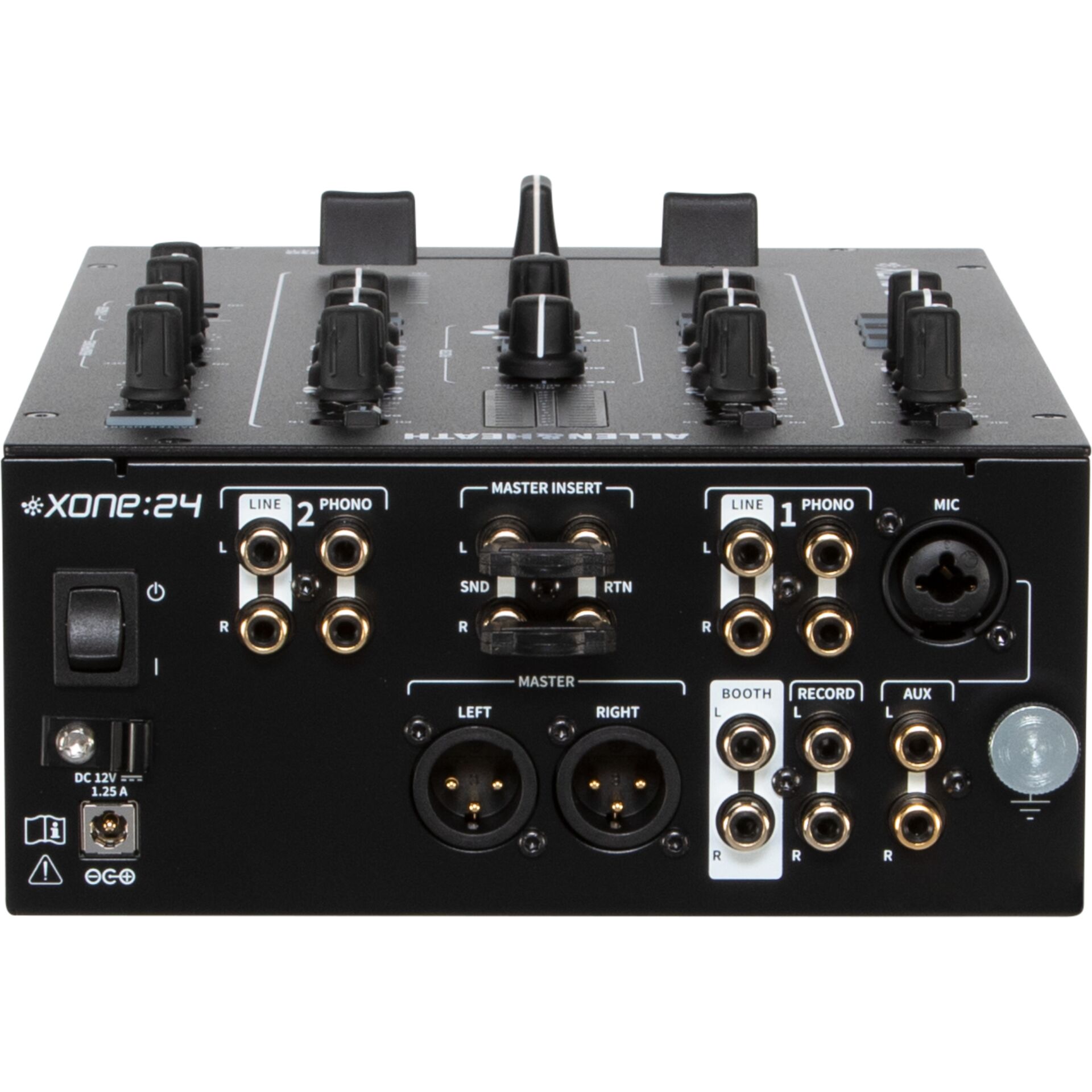 Audio-Schnittstelle, Line-Eingänge, XLR-Ausgänge, Master-Einfügung, Netzschalter