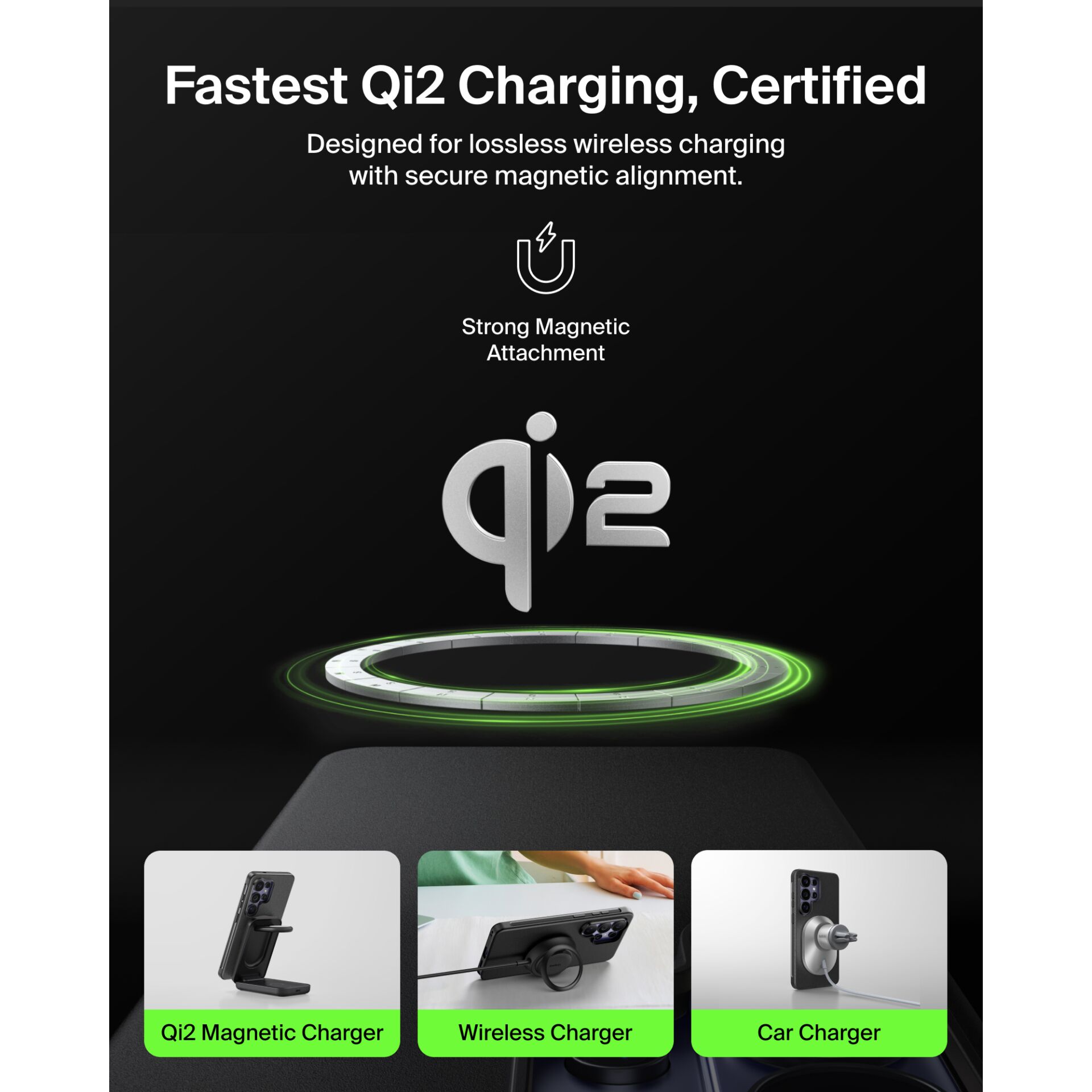 Qi2 Ladegerät, Magnetisches Ladegerät, Kabelloses Ladegerät, Schnellladung, Auto-Ladegerät