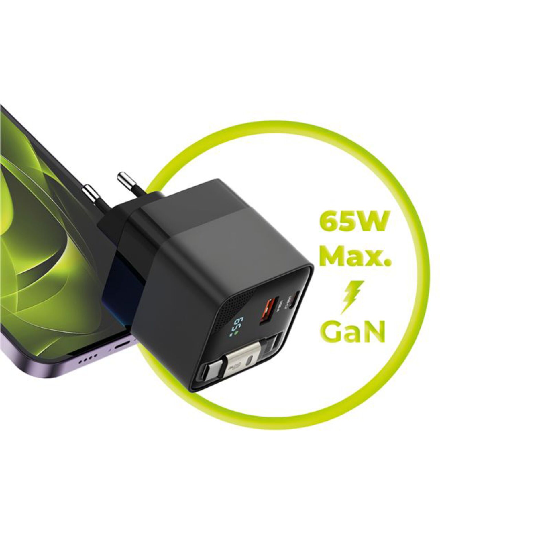 65W, GaN, Ladegerät, USB-C, Adapter