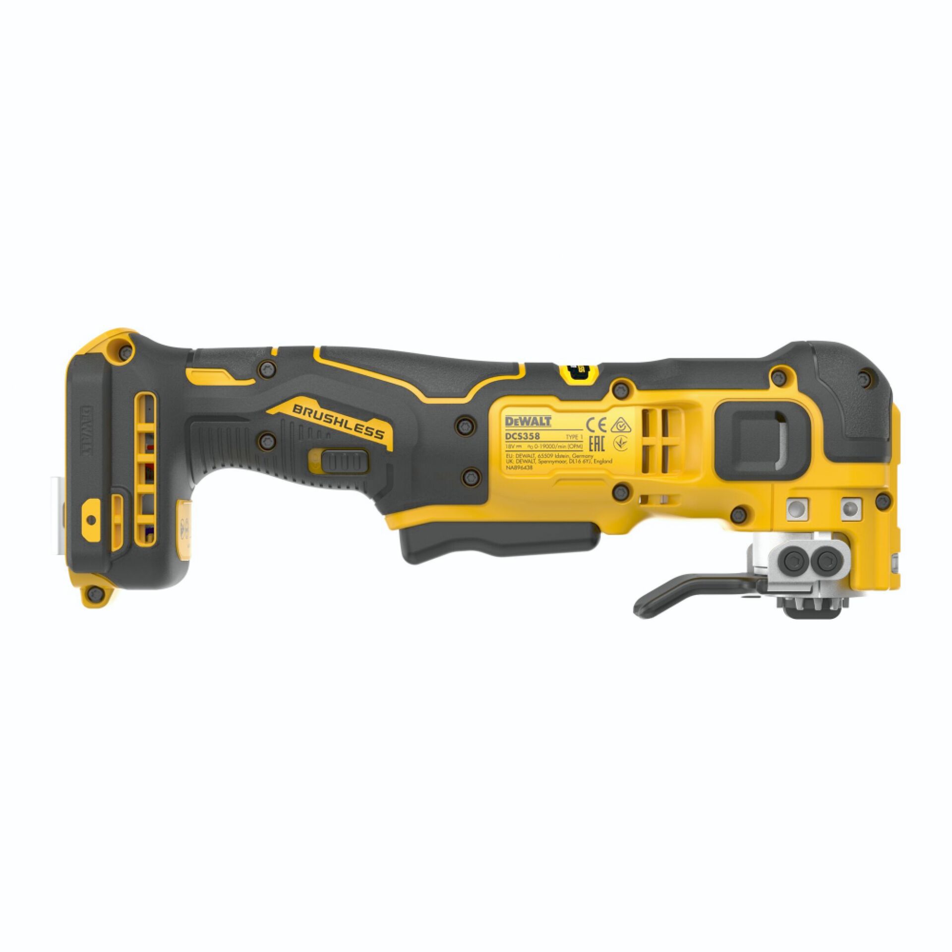 Akku-Stabschleifer, Außengehäuse Gelb, Brushless, Flexibler Griff, Korpus Grau-Gelb