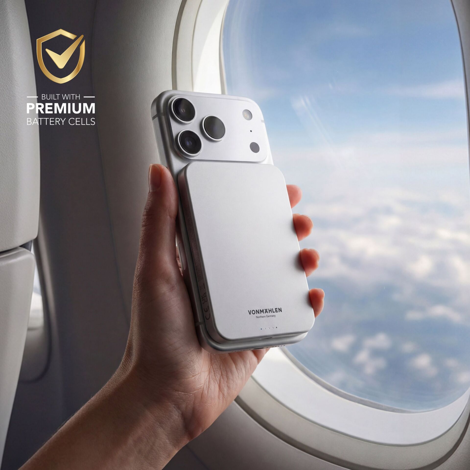 smartphone, foldable, silber, Kameramodul, Flugzeugfenster