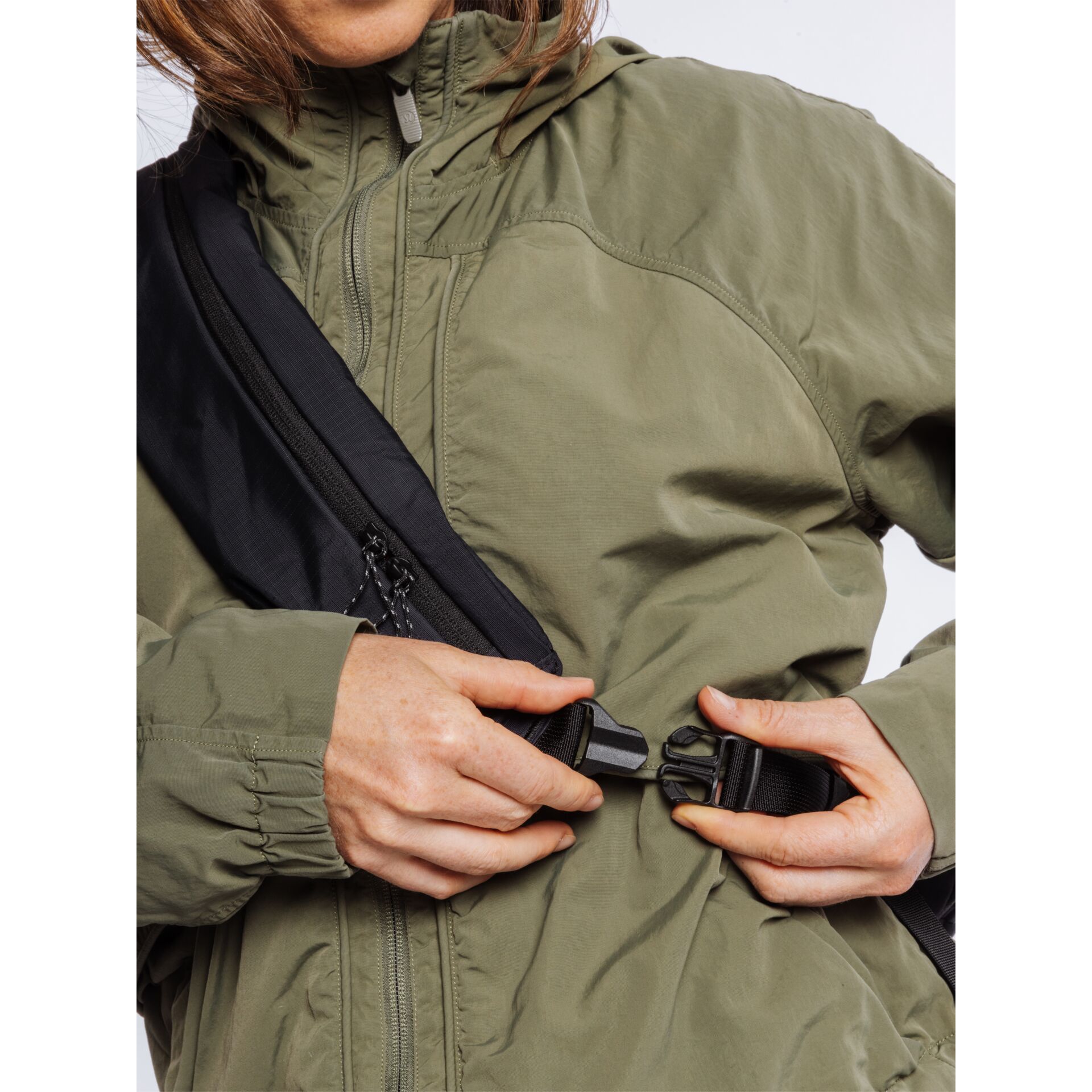 Jacke, Reißverschluss, Gürtel, Olive, Outdoor