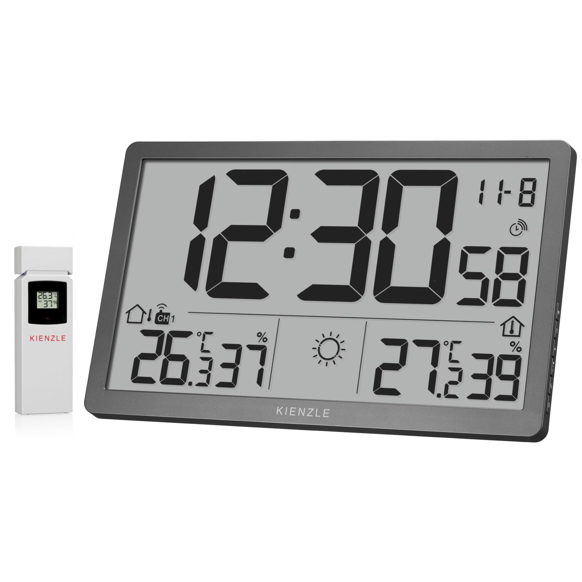 digitaluhr, wanduhr, LCD-anzeige, thermometer, wettersensor