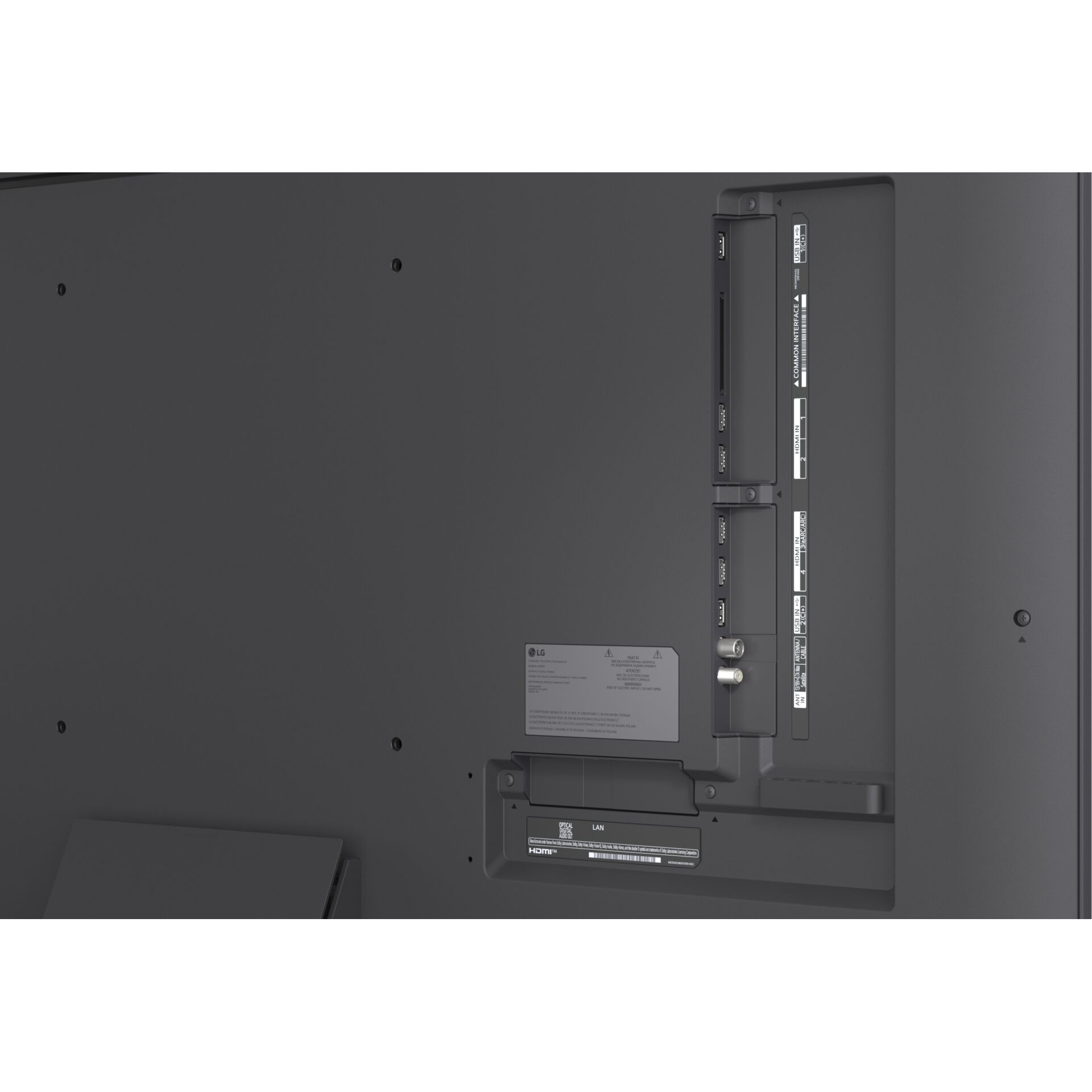 TV Rückseite, HDMI-Anschluss, LAN-Anschluss, USB-Anschluss, Montageslot