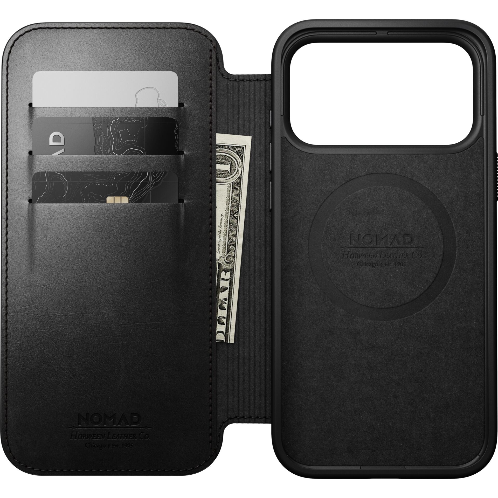 Phonehülle, Geldbörse, Kartenfächer, Schwarz, Leder