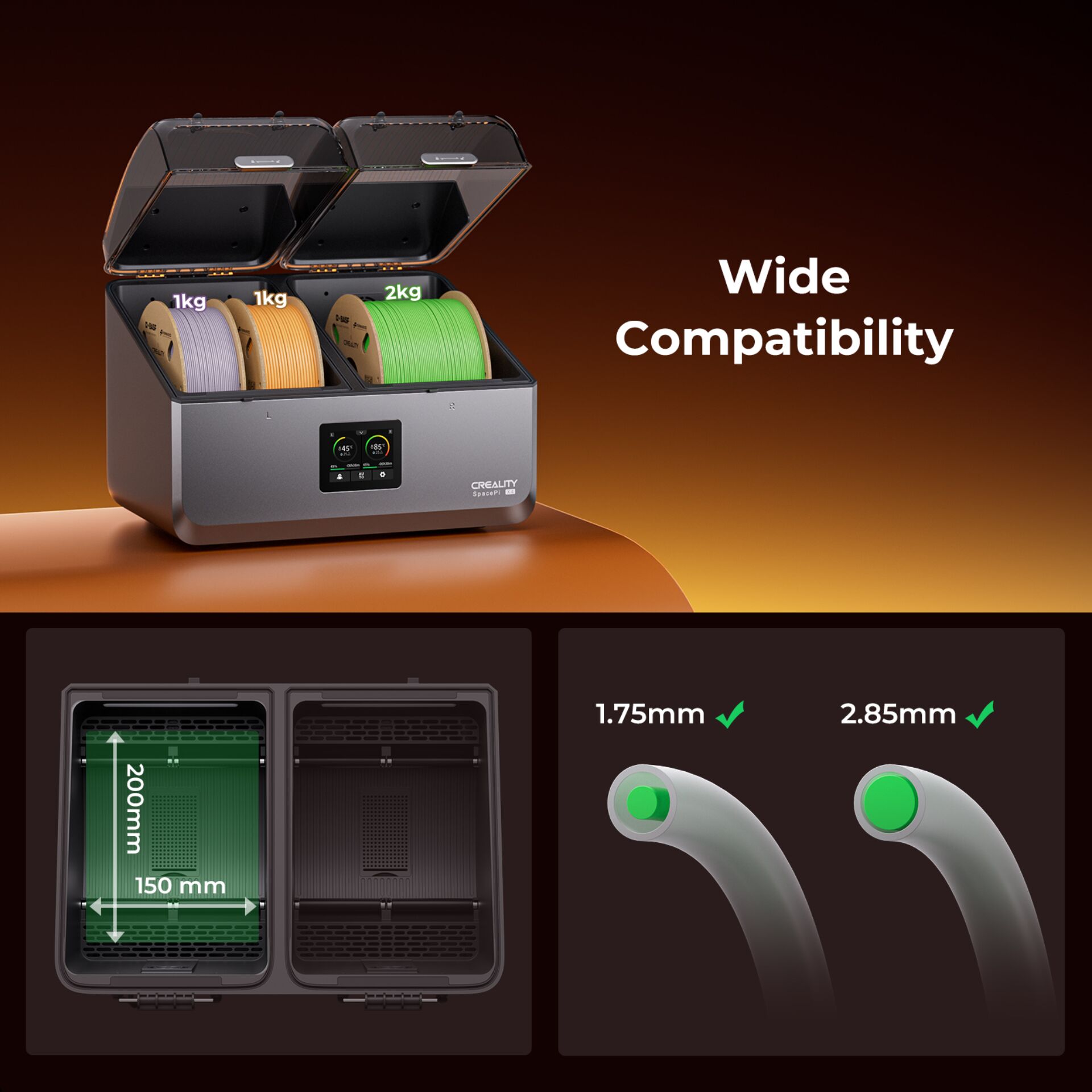 3D-Drucker, Filamentenbox, Doppeldeckel, Anzeige-Panel, Spulenaufbewahrung