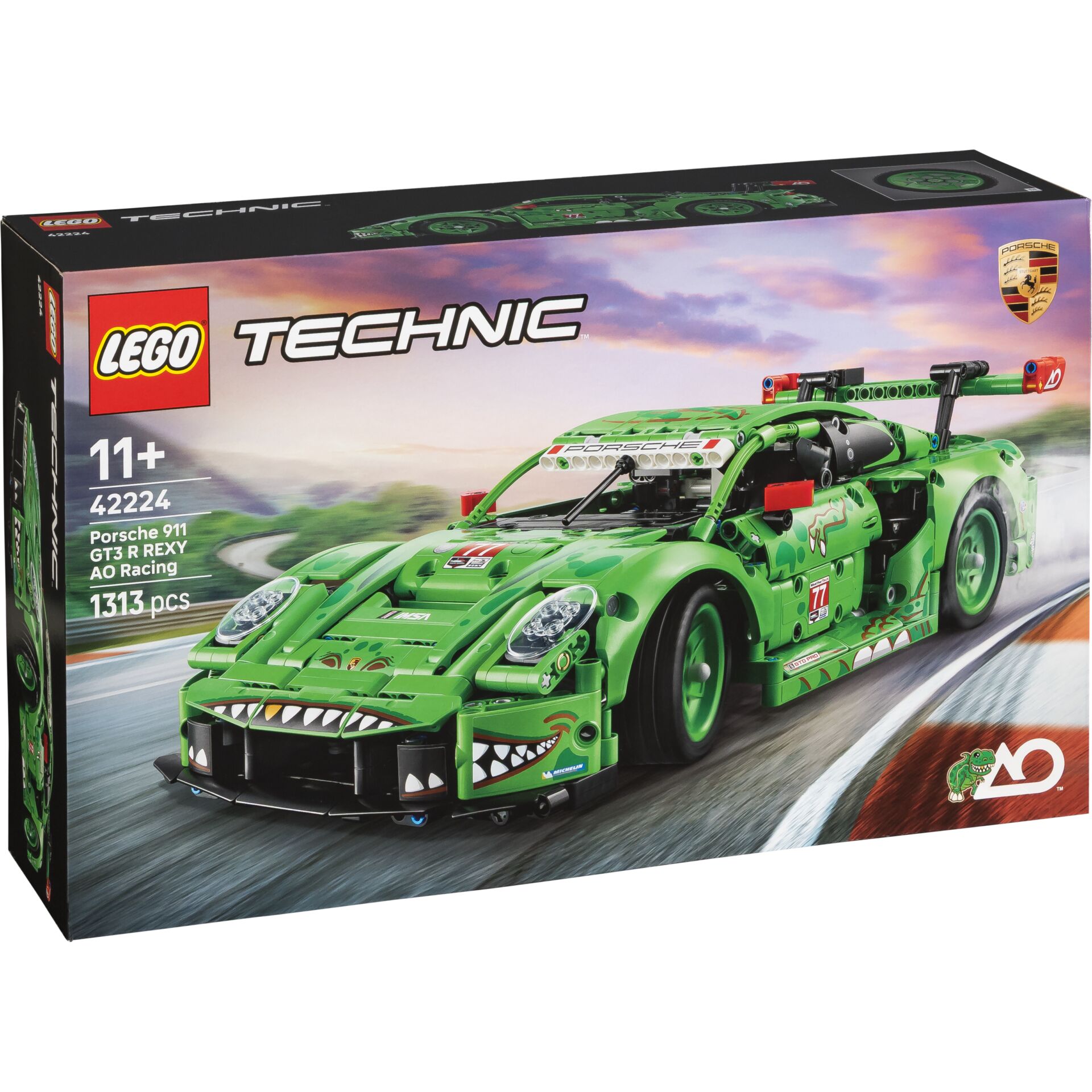 Lego Technic, Porsche 911 GT3 R, Green racing car, Baukasten, 1313 Teile