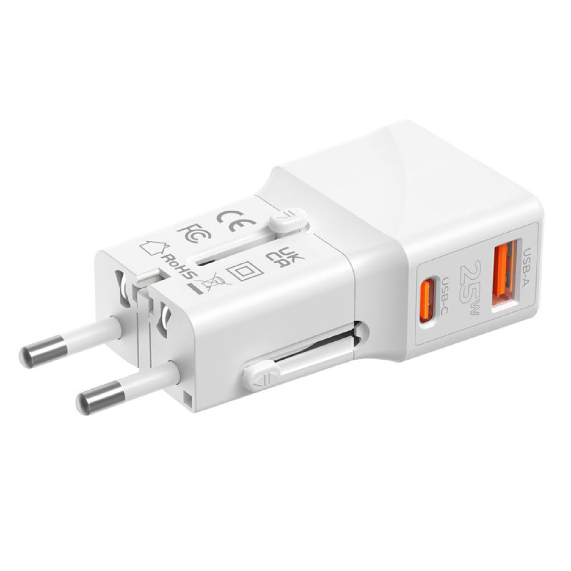 USB-A Ladeadapter, EU Steckdosenadapter, 2.5A, USB-C Port, Weißes Gehäuse