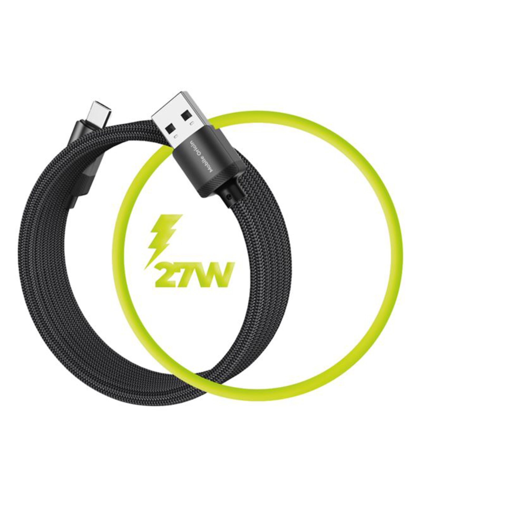  USB-C cable,  geflochten,  2.1A,  Nylonmesh,  neon-grün