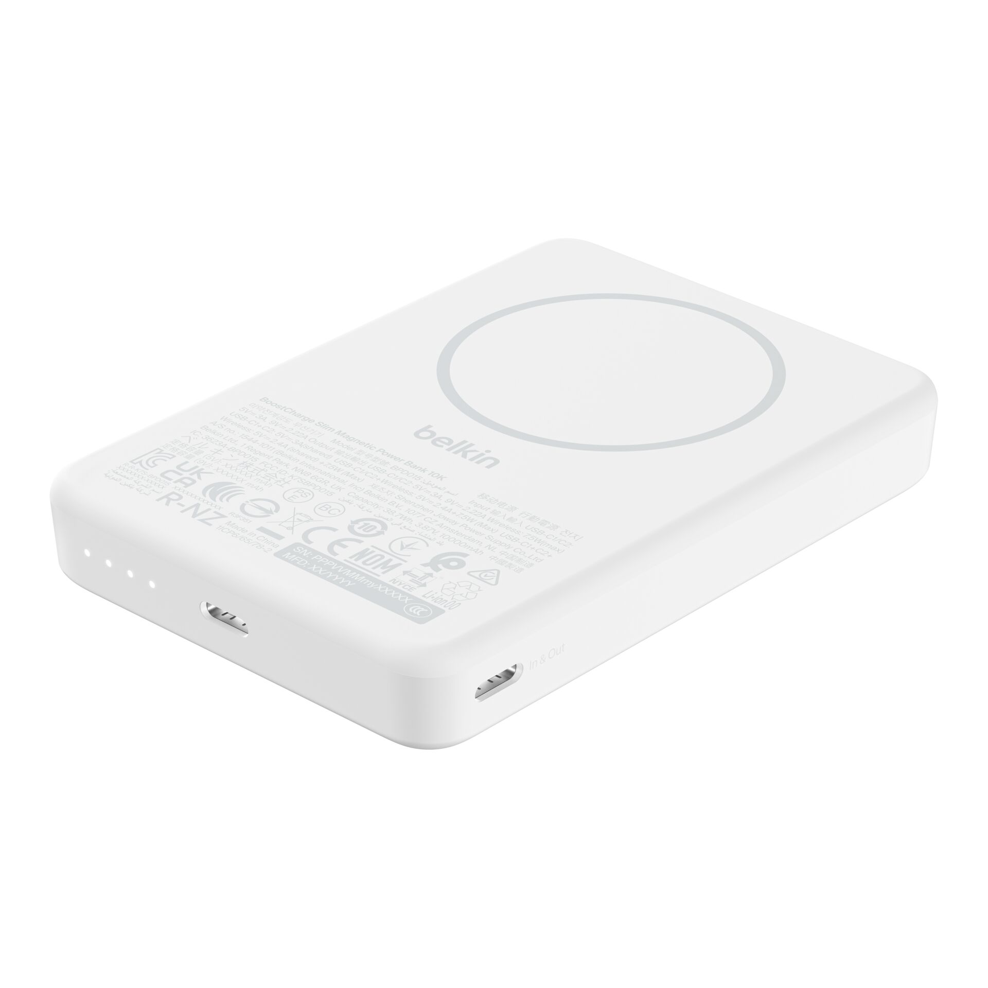 Powerbank, Tragbare Ladegerät, Kabelloses Laden, USB-C, Weiß