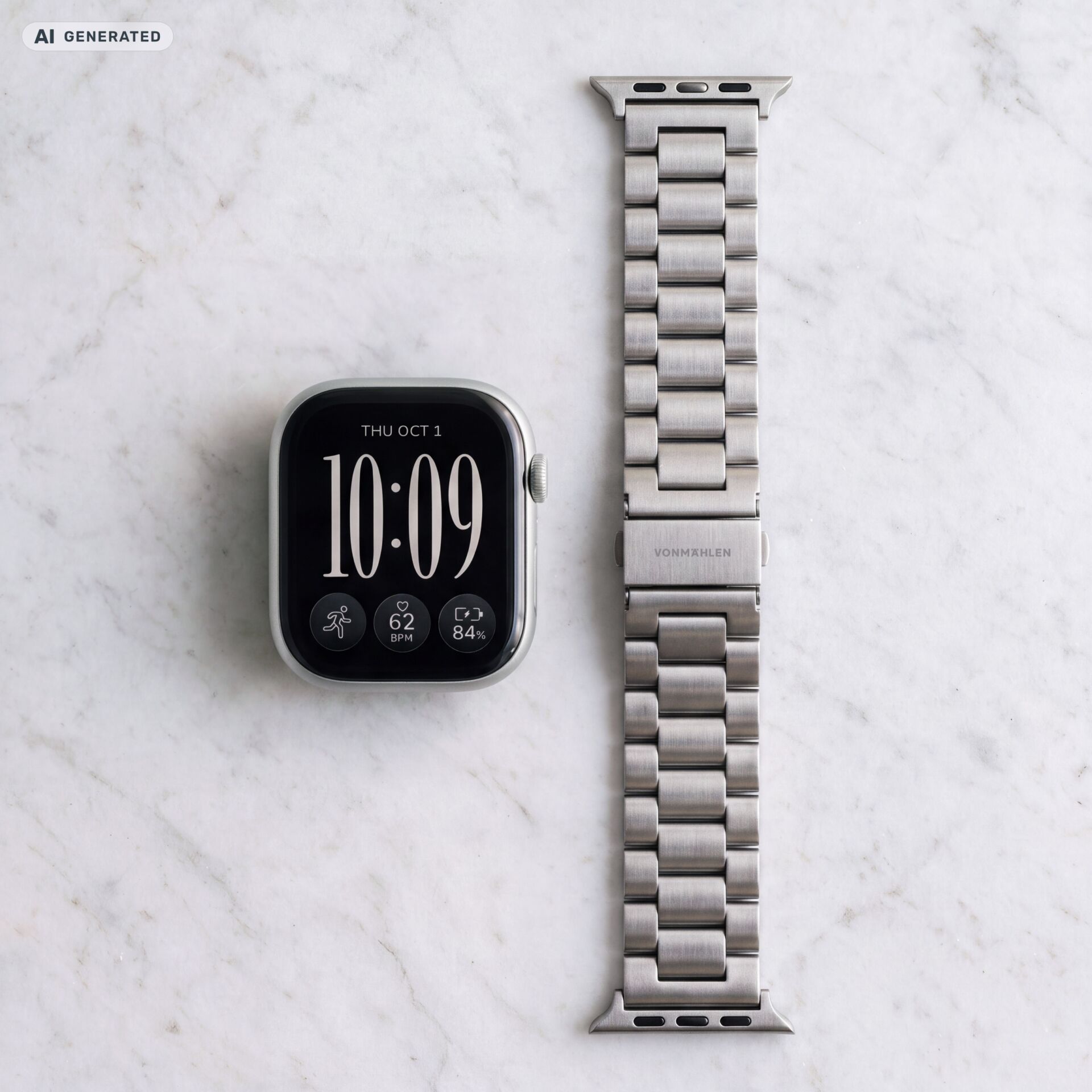 Smartwatch-Armband, Edelstahl, silberfarben, Gliederarmband, Metallarmband