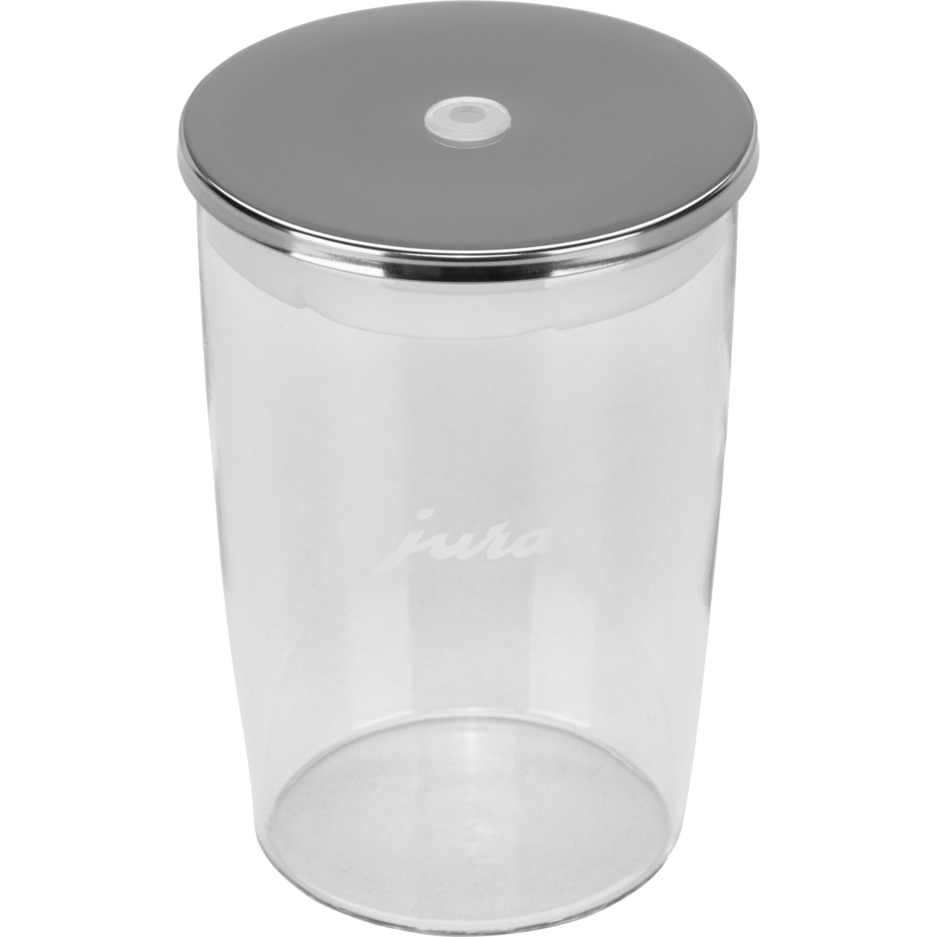 Tumbler, Glasbecher, Trinkbecher, Klarglas, Stahllook-Deckel