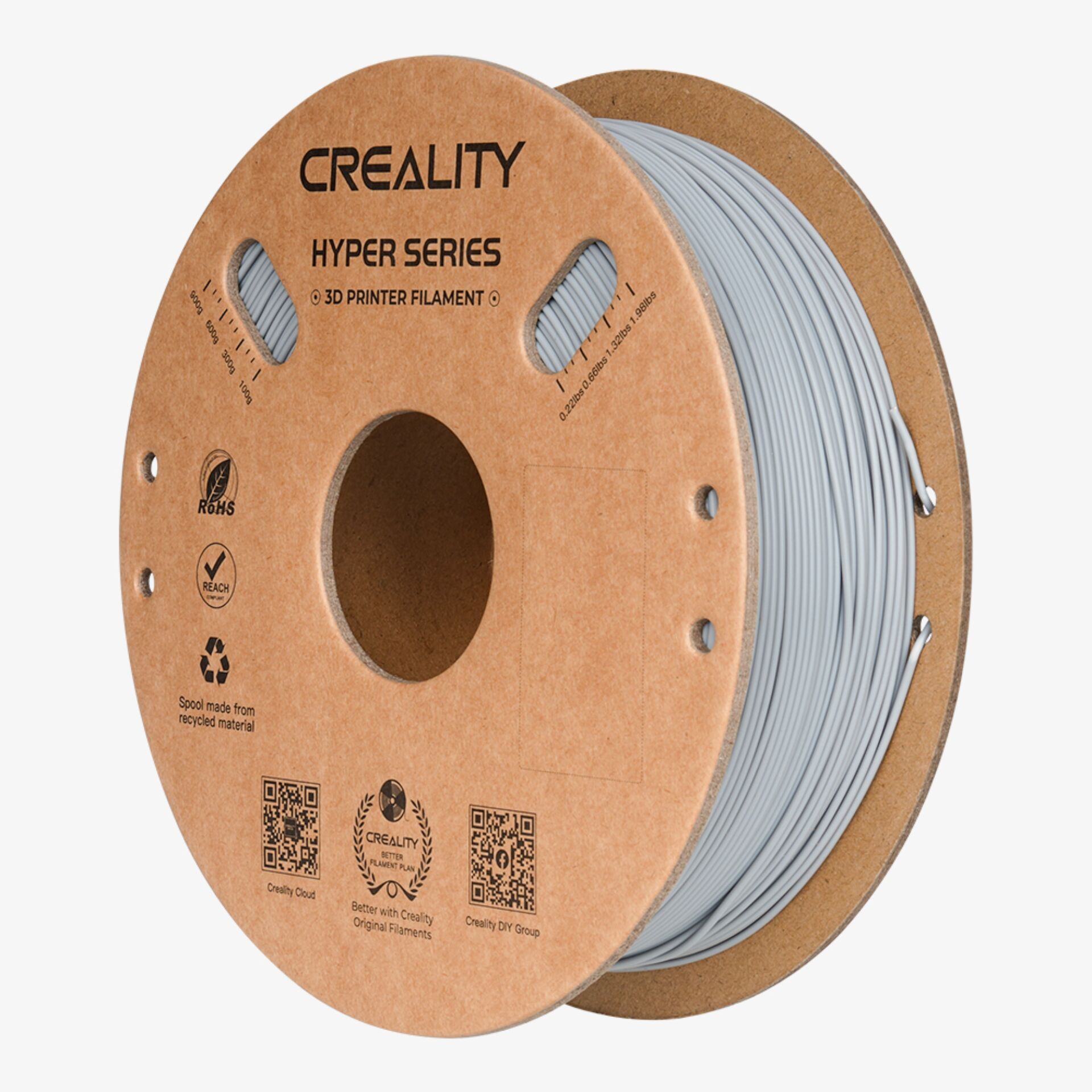 3D-Druck-Filament, PLA-Filament, Spule, Grau, Spule mit Karton-Rundling