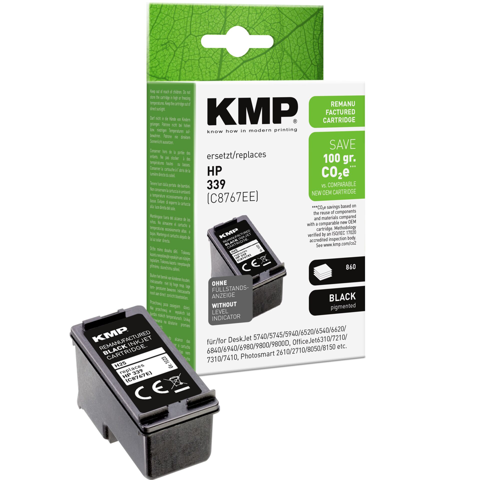 Adapter, Elektronik, QR Code, KMP Cartridge, Tintenpatrone, HP ersetzt, Schwarze Pigmenttinte, CO2-einsparung