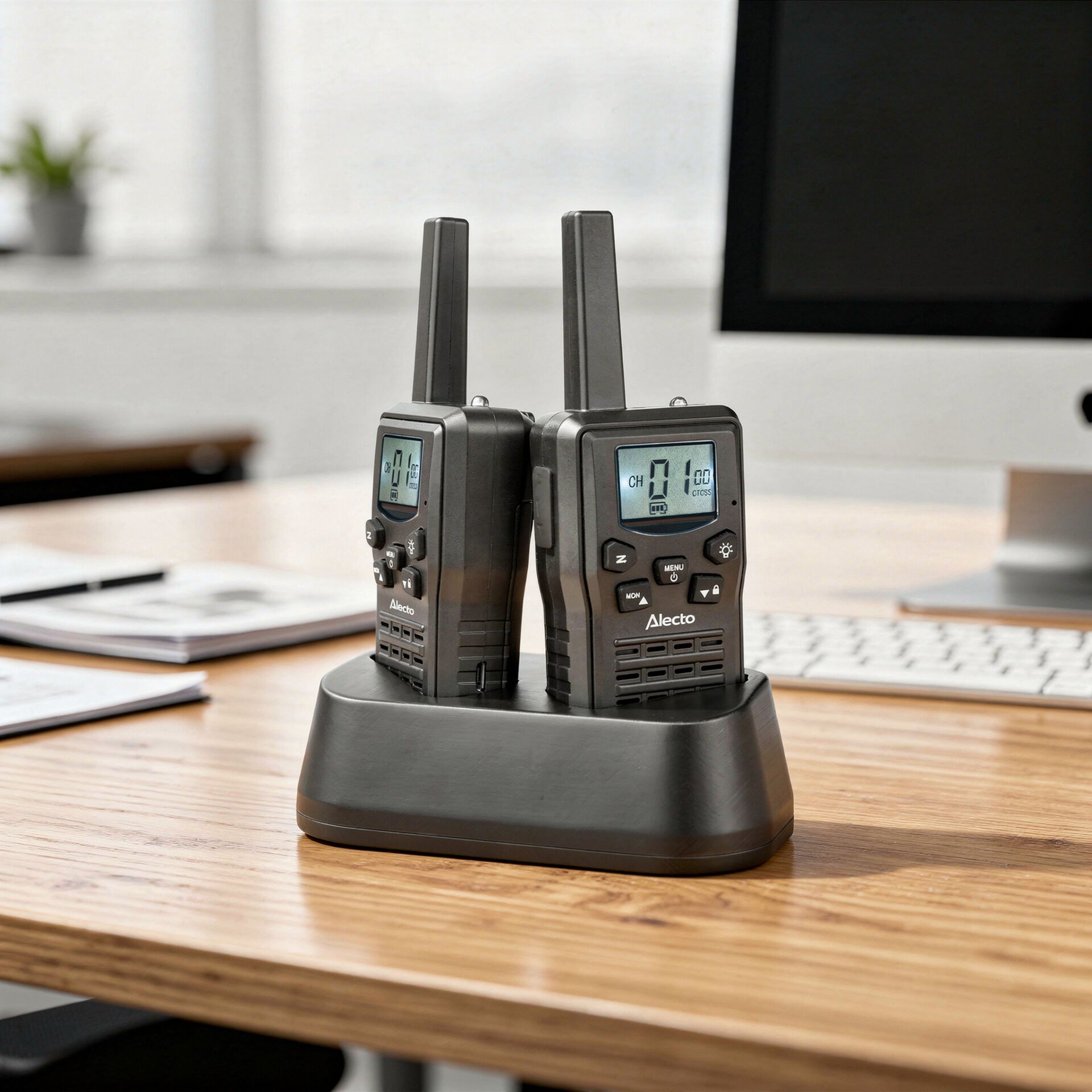 Walkie-Talkies, Zwei-Wege-Radio, Ladestation, Schwarz, Bürotisch
