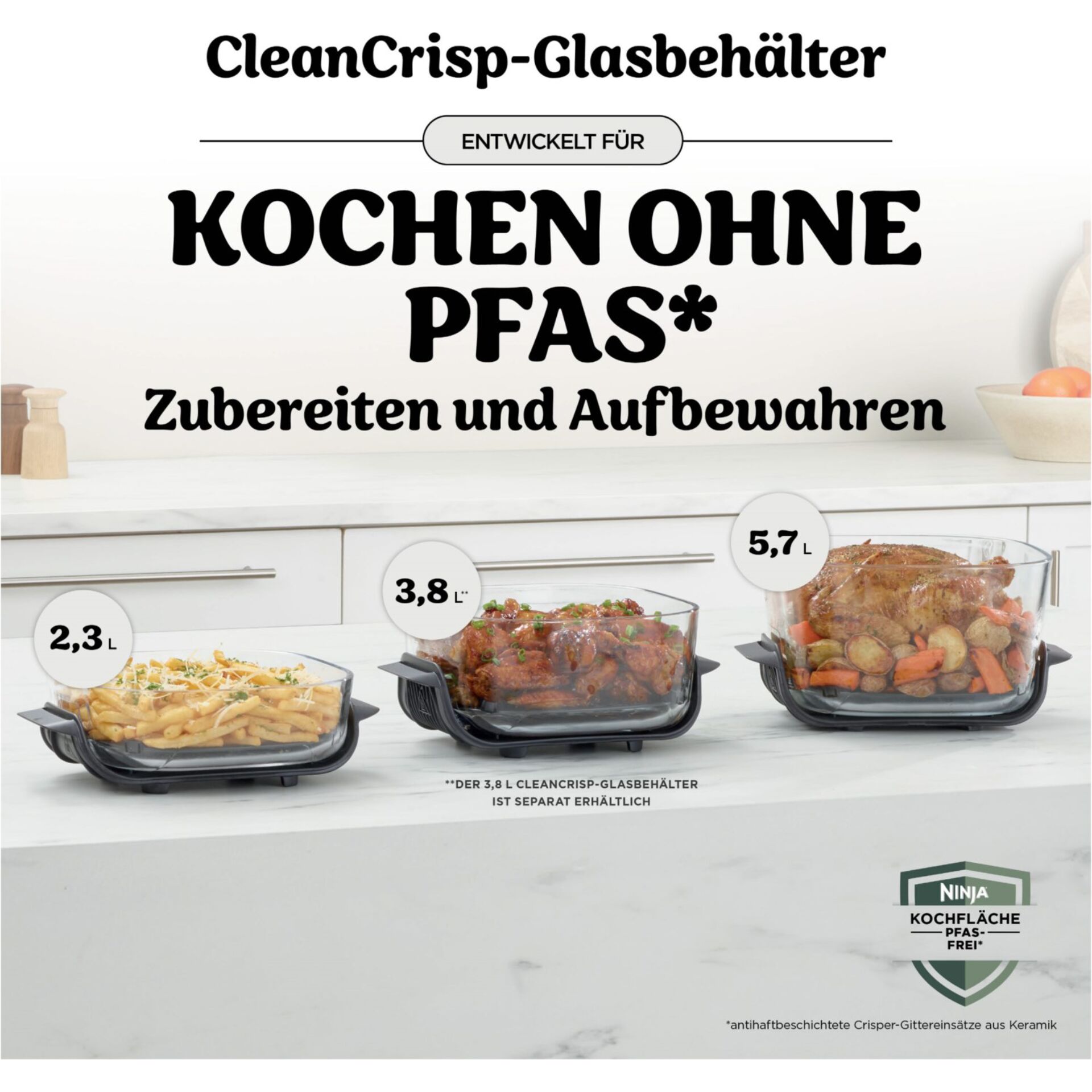 Glasbehälter, Pfanne, Kochbehälter, Kocheinsatz, Pfannen-Set