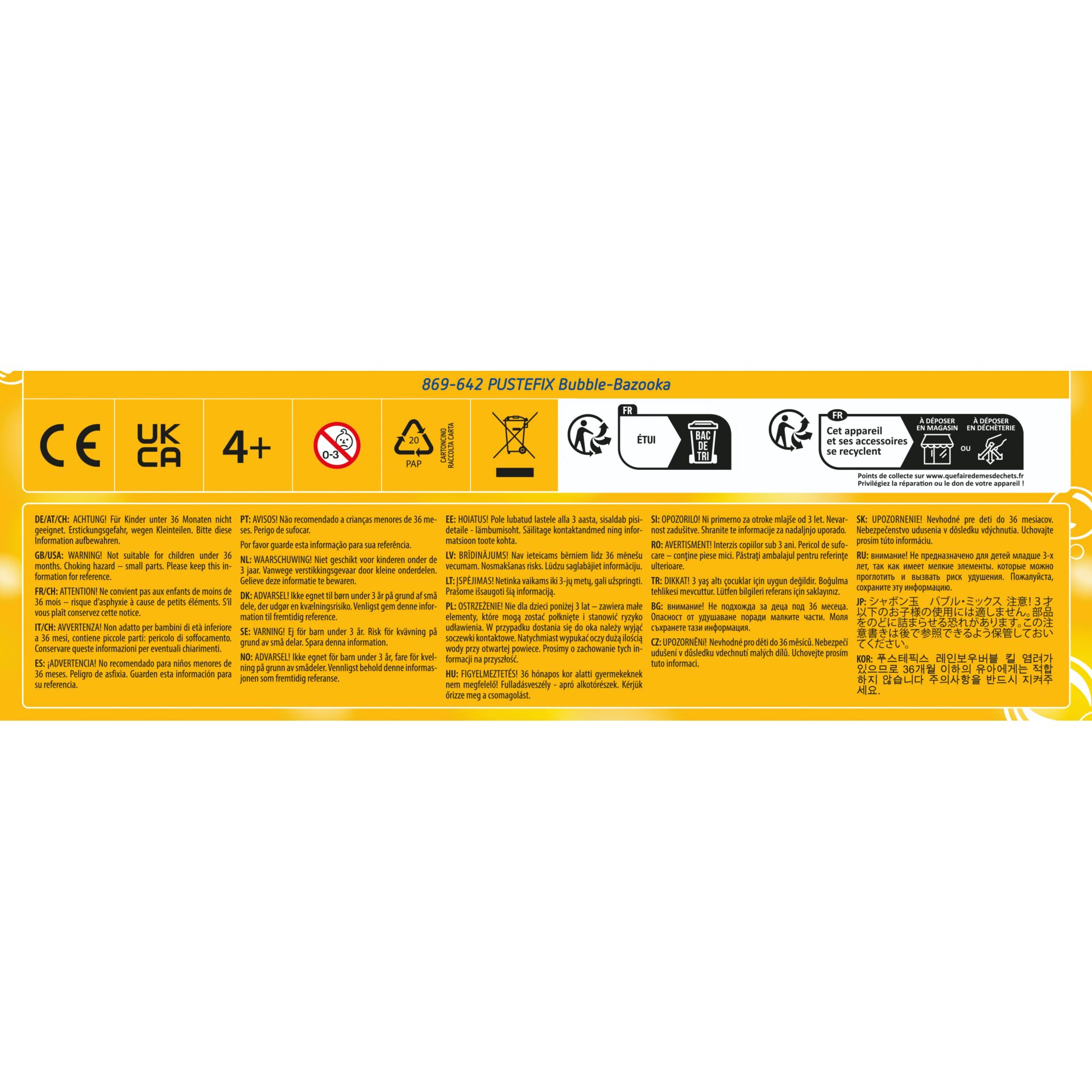 gelb, Etikett, Warnsymbolen, 4+ Alter, Recycling-Symbol
