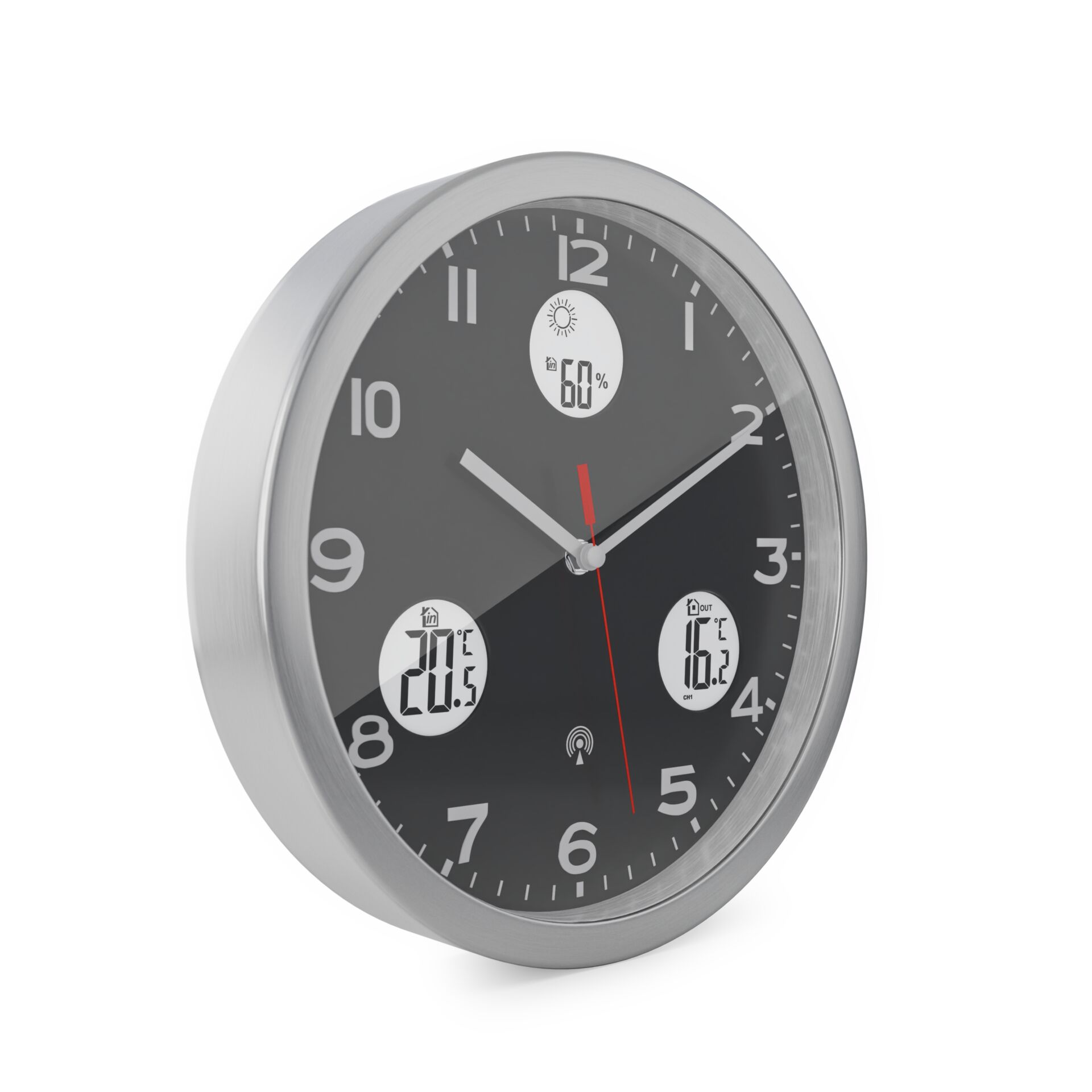 uhr, analog, metall, schwarzes Zifferblatt, digitale Anzeigen