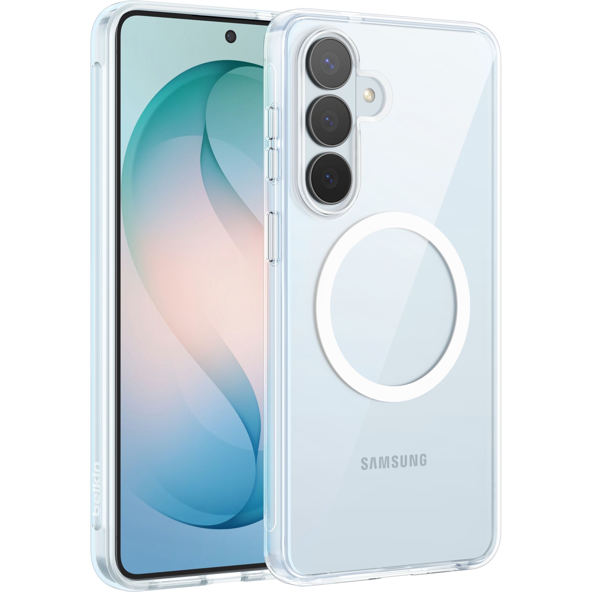 smartphone, Quad-Kamera, klare Hülle, hellblau, Ring-Grip